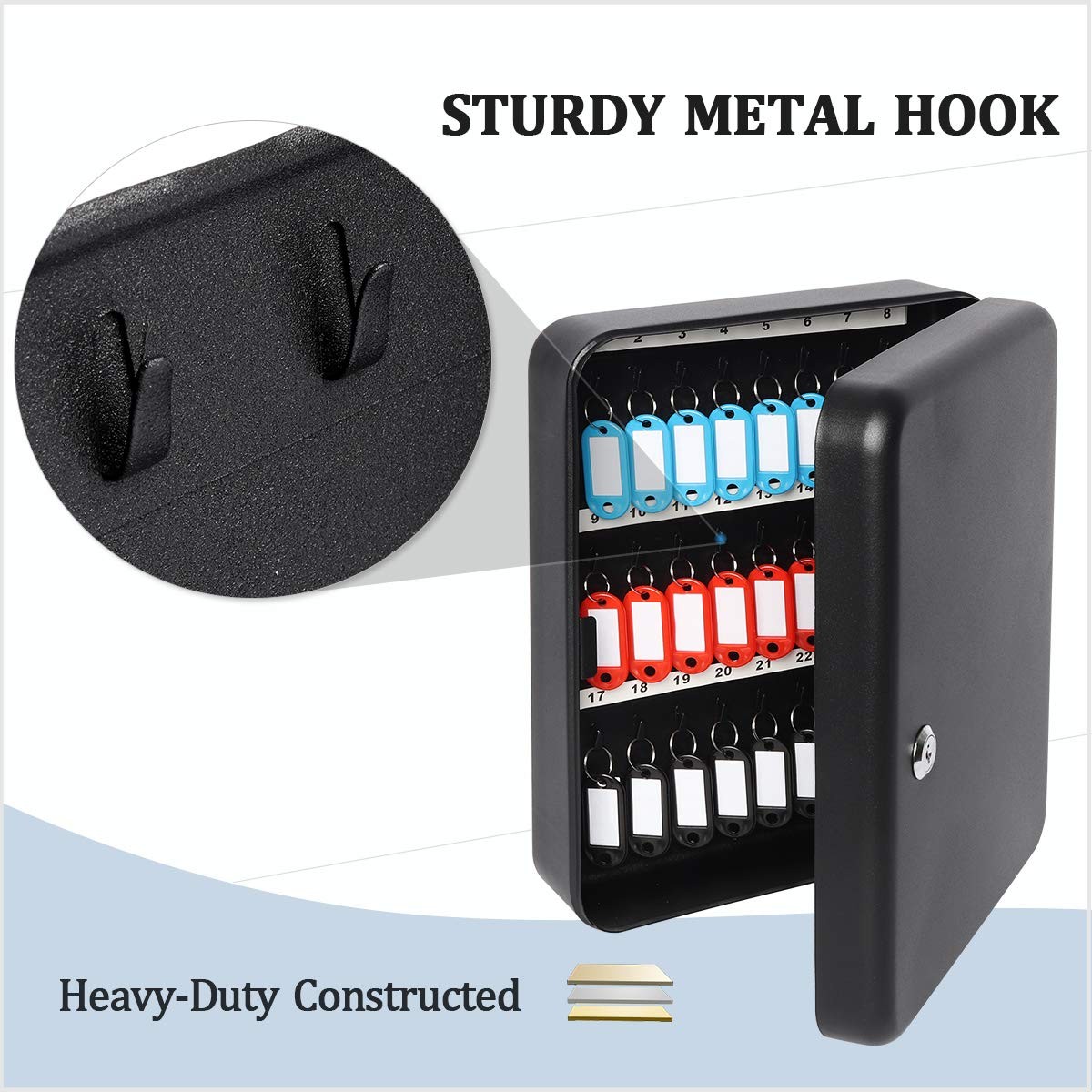 48 Key Storage Lock Box Wall Mount Metal Security Cabinet 11.81×9.45″ Black