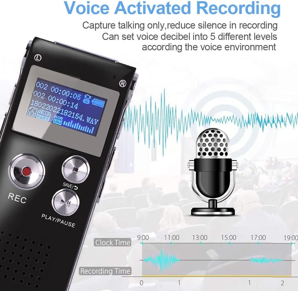 16GB Digital Voice Recorder Activated with Playback 1536KBPS…