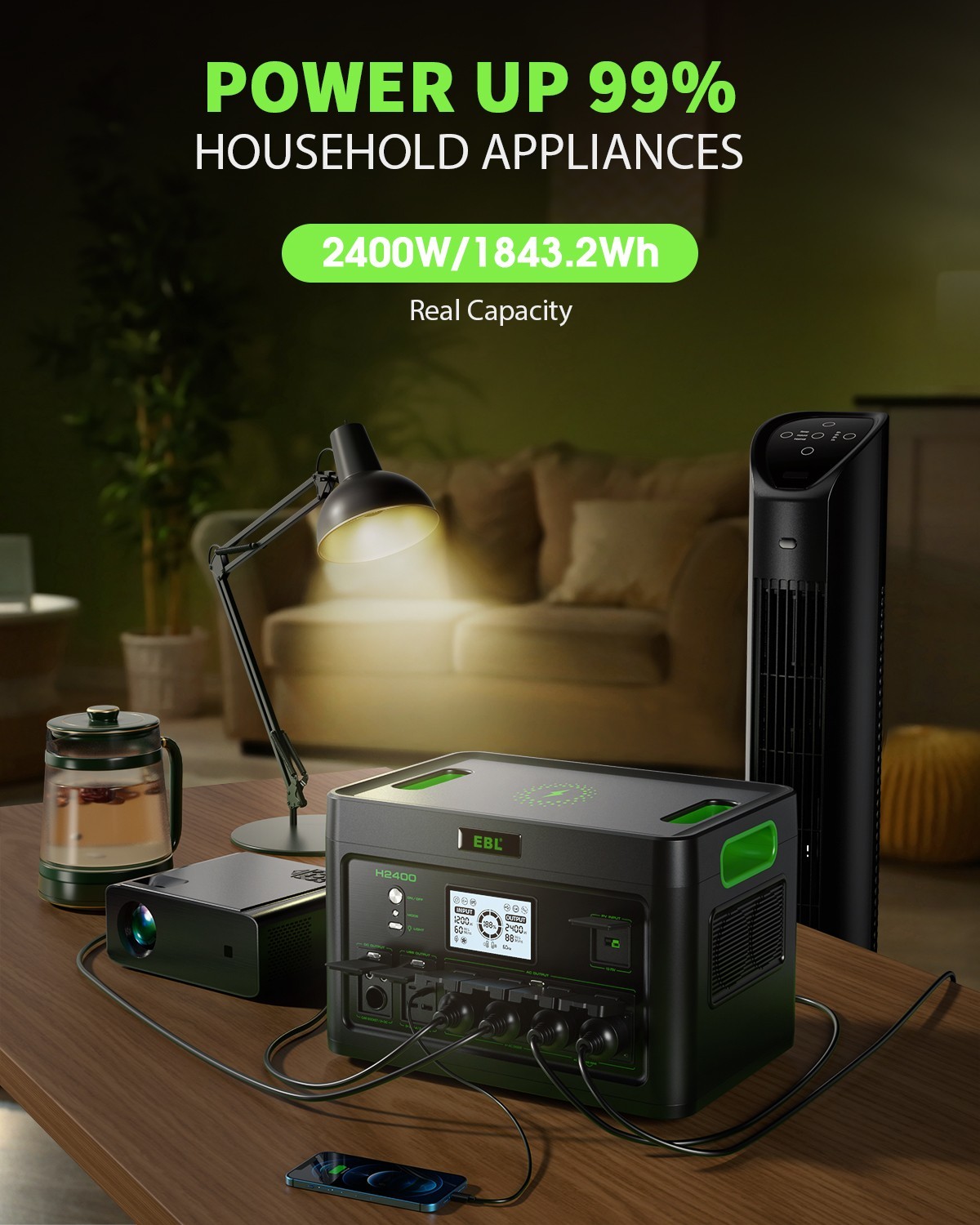 2400W 1843.2Wh Power Station Portable Solar Generator RV LiFePO4 Backup Battery