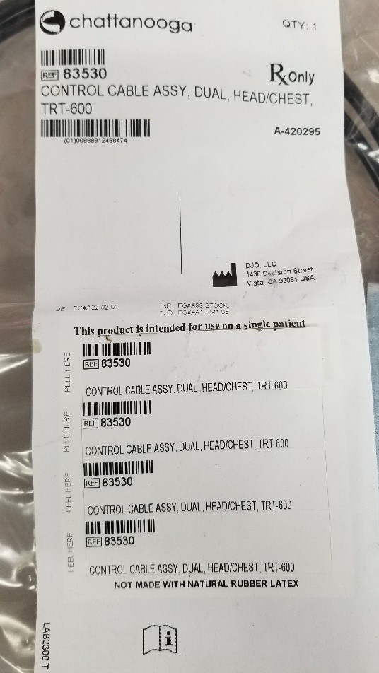 Chattanooga 83530 Control Cable Assembly, Dual, Head/Chest TRT-600 (NEW)