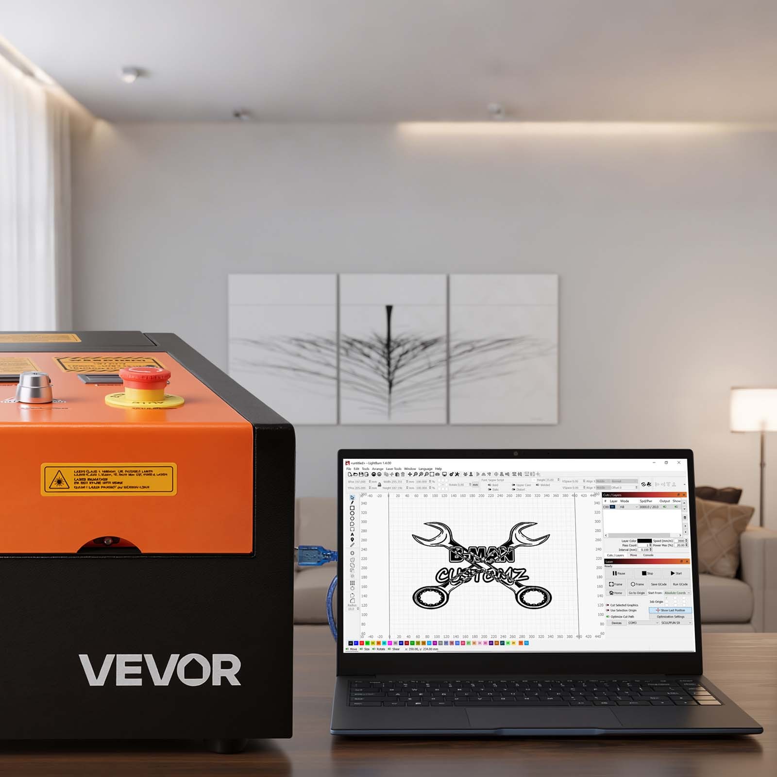 VEVOR 45W CO2 Laser Engraver 12 x 8 in Desktop Laser Engraving Cutter Machine