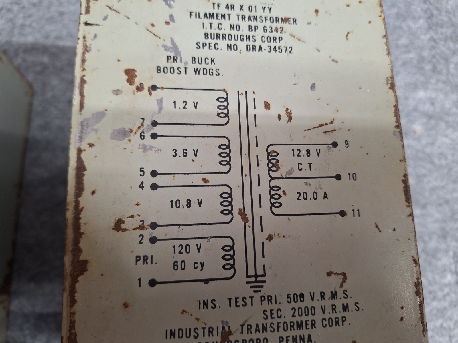 Large filament transformer 12.8 VCT 20A w buck boost windings