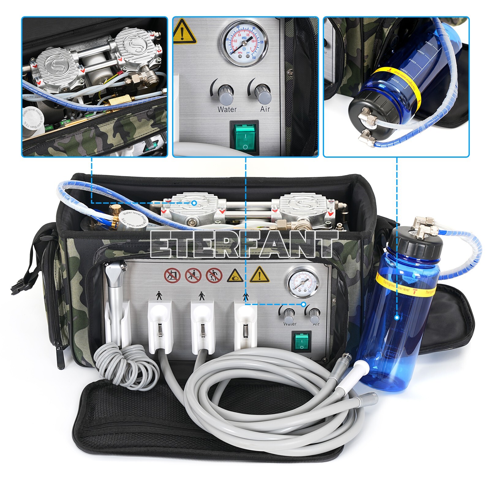 ETERFANT Dental Portable Delivery Unit Air Compressor Syring Suction System 4H