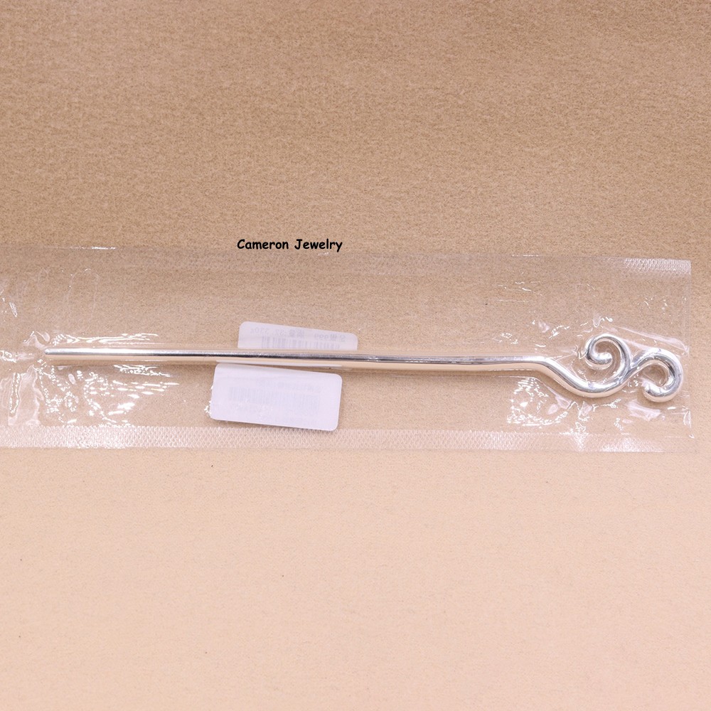 Pure S999 Fine Silver Cloud Spiral Hair Stick Chinese Hair Pin 32-33g 6.3inch