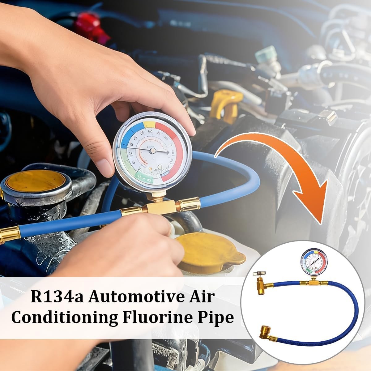 R134A AC Recharge Hose Kit with Gauge CarAir Conditioning PressureMeasuring Tool