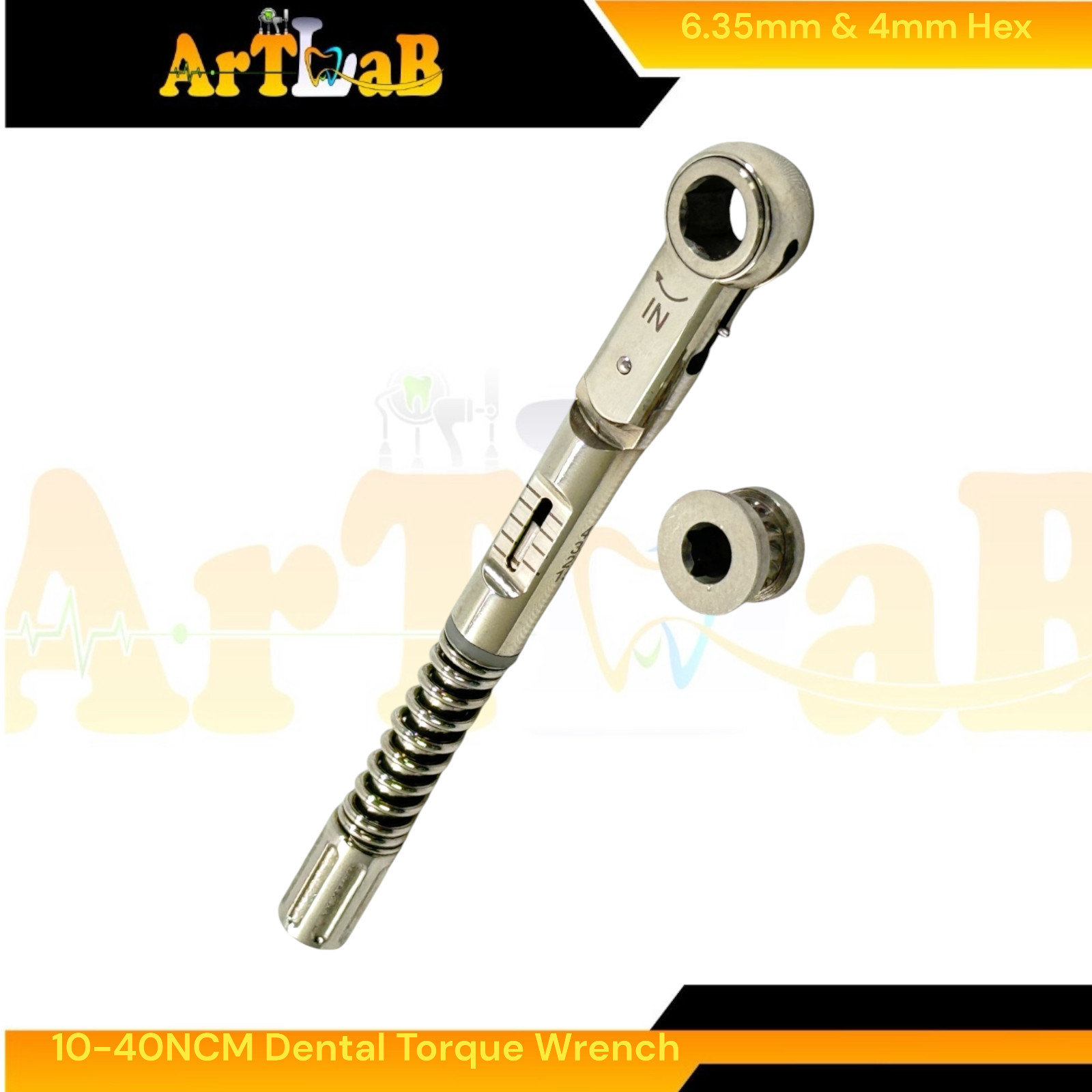 10-40ncm Implant Dental Torque Wrench with Hex 6.35mm & 4mm, Dental Repair Kit