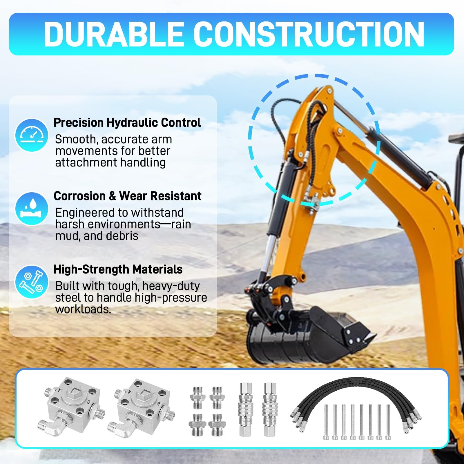 2Pcs 3 Way Hydraulic Diverter Valves For 1-2 Ton Mini Excavator w/Quick Connects