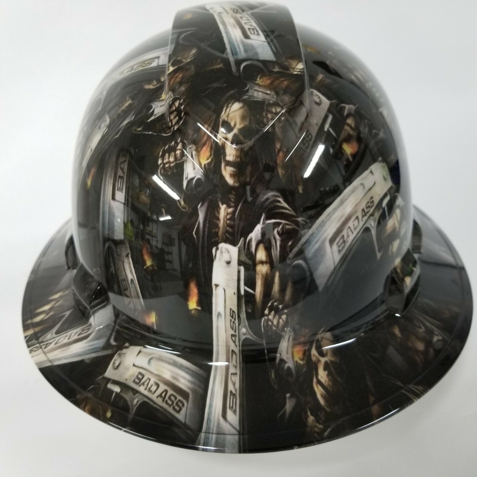 NEW FULL BRIM Hard Hat custom hydro dipped in FULL COLOR BAD ASS SHOOTER REAPER