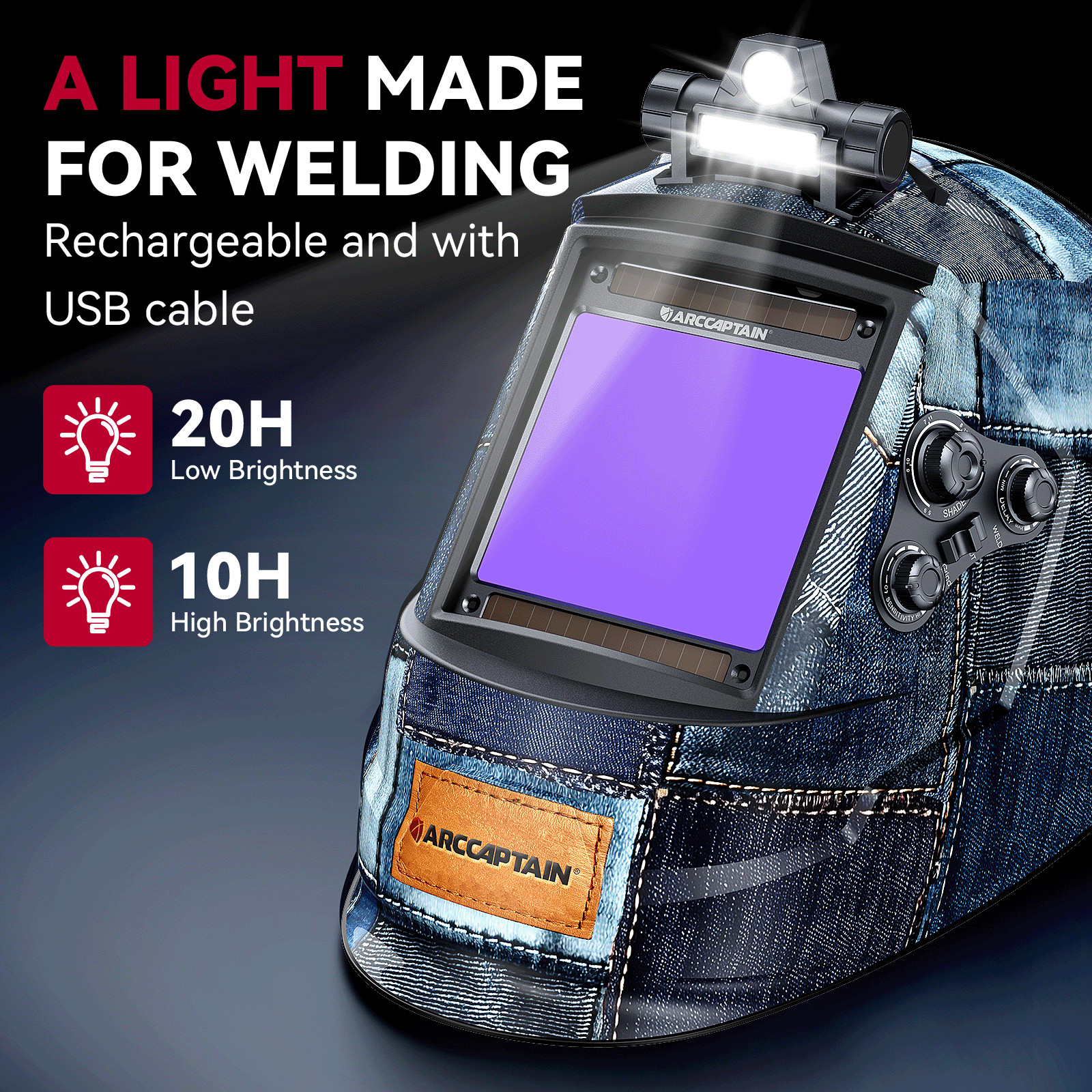 ARCCAPTAIN True Color Auto Darkening Welding Helmet for Arc Tig Mig with Light🔥