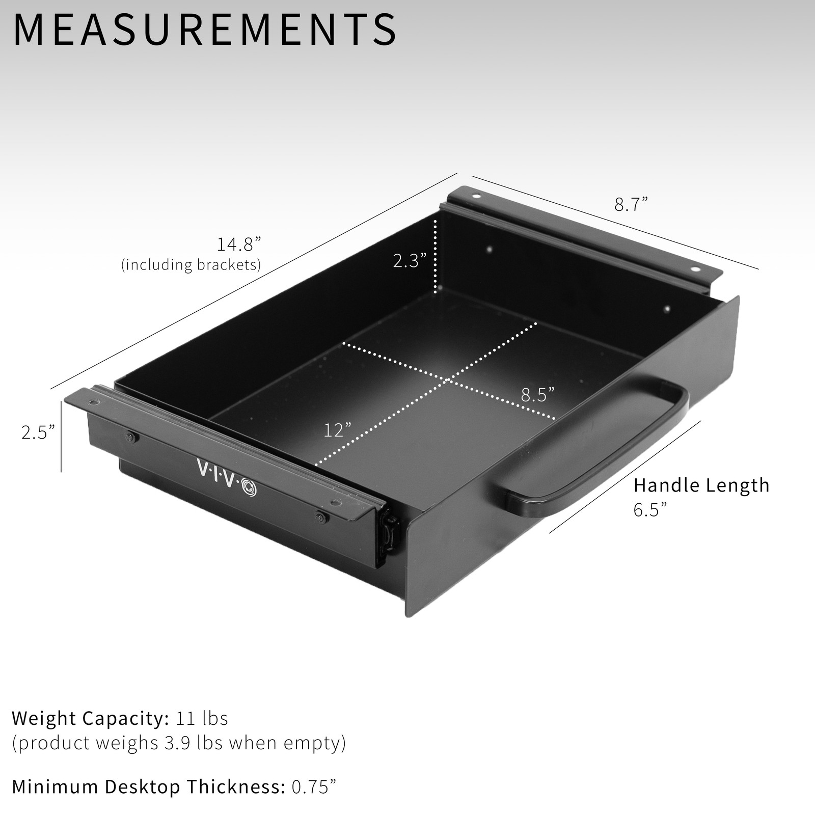 VIVO Black Space Saver Sliding Under Desk Storage Drawer with Pull Handle