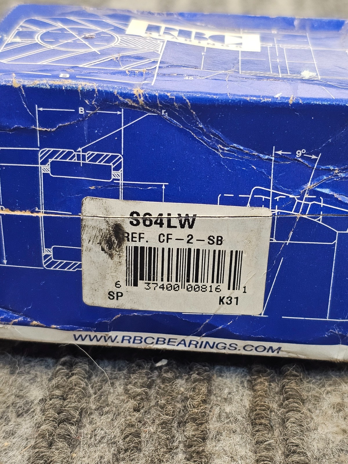 RBC Bearings S64LW: Flat Cam Follower Bearing 2-inch Roller Diameter