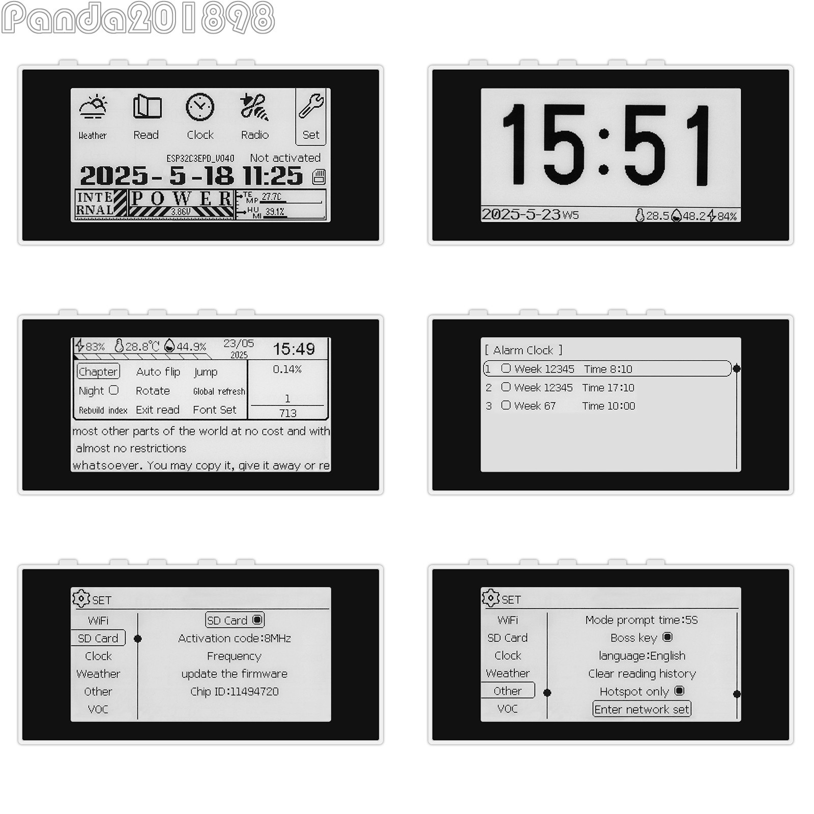 HAMGEEK RW01 Mini E-Ink Reader E-Book Reader (Black Panel) for Weather Clock