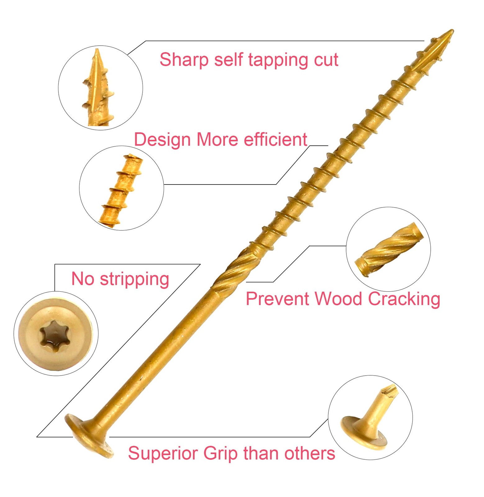 Construction Lag Screws T30 Decking Screws #14 x 4 Inches Structural Wood Scr