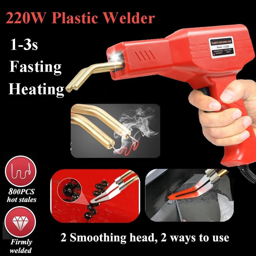220W Plastic Welder Kit Hot Stapler Bumper Repair Gun 1000 Staples 100 Rods 2in1