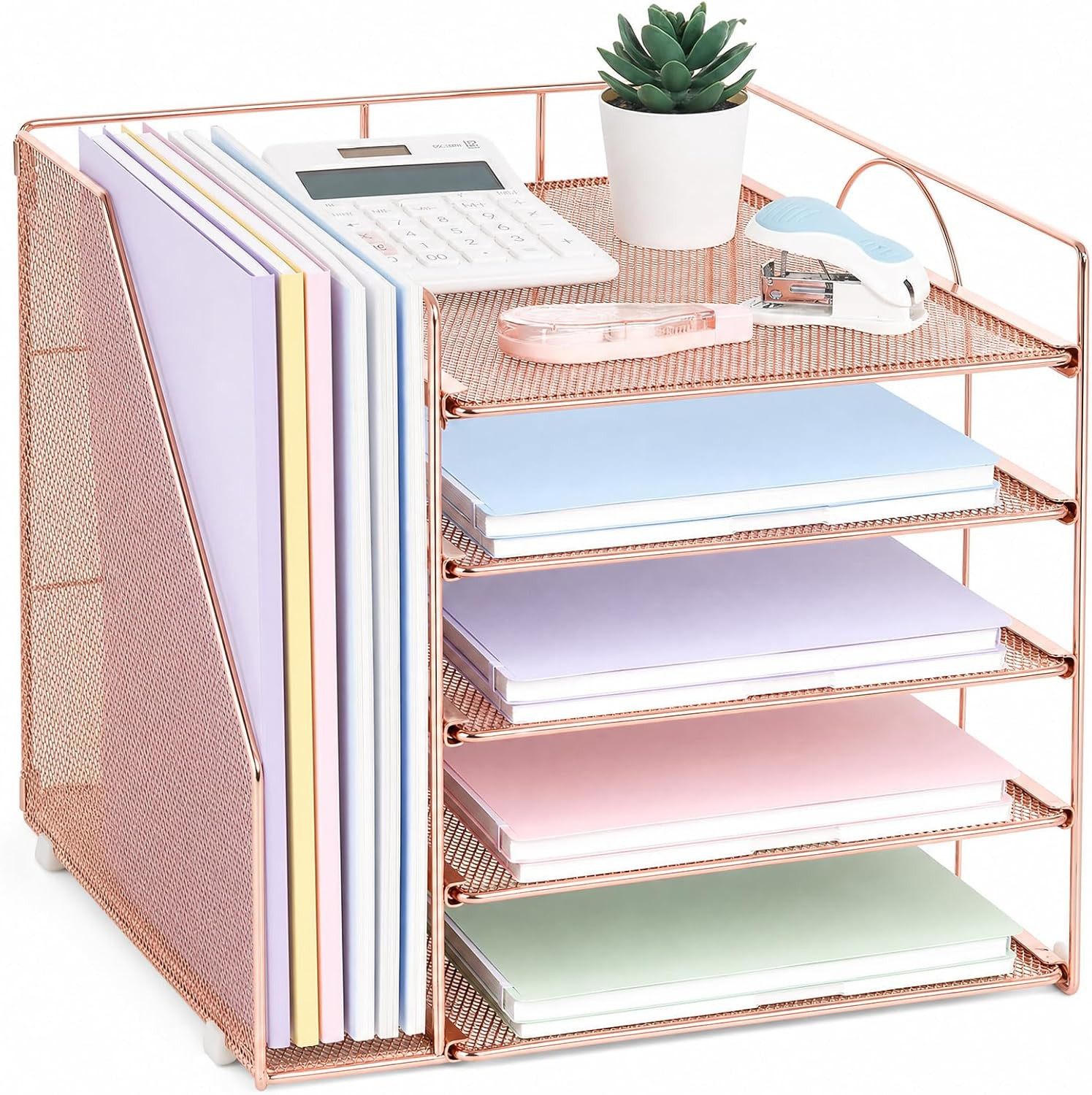 Desk Organizers and Accessories, 5-Tier Paper Letter Tray Organizer with File Ho