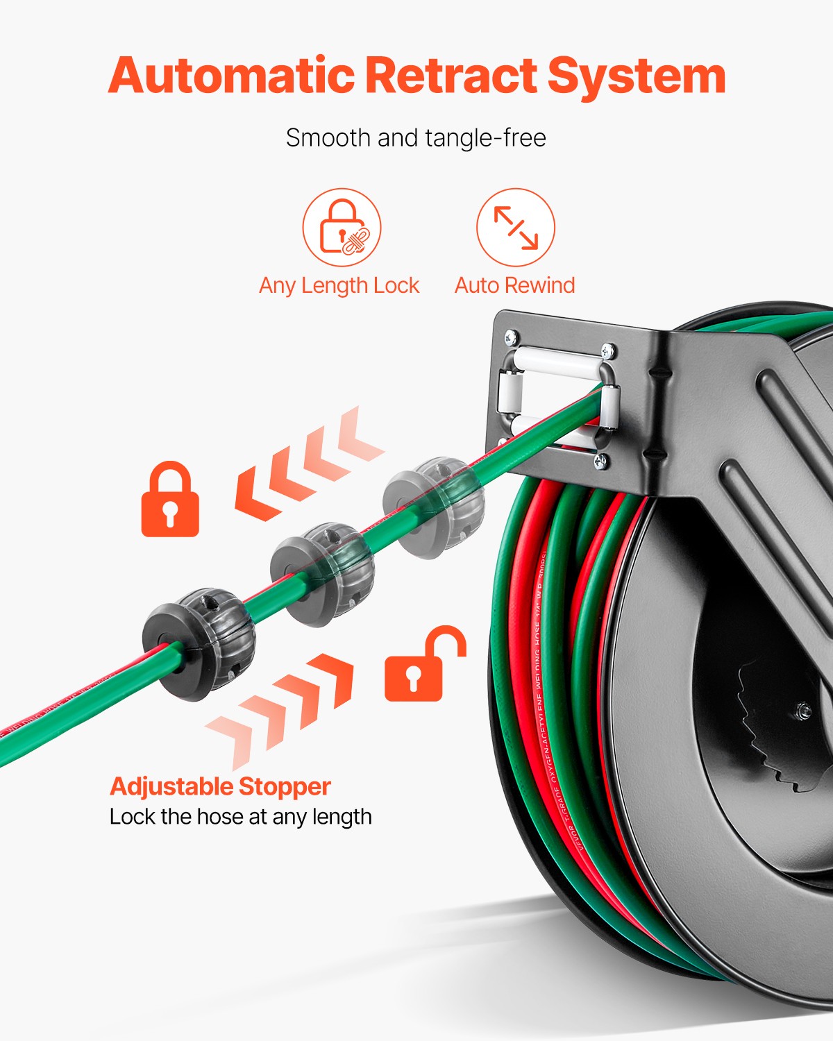 VEVOR Retractable Welding Hose Reel 1/4 in x 50FT Oxygen Acetylene Rubber Hose