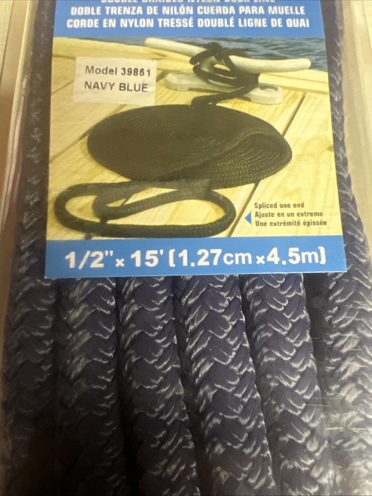 SEACHOICE Double-Braid Nylon Dock Line 1/2″ x 15′ Navy Blue (39851) NOS