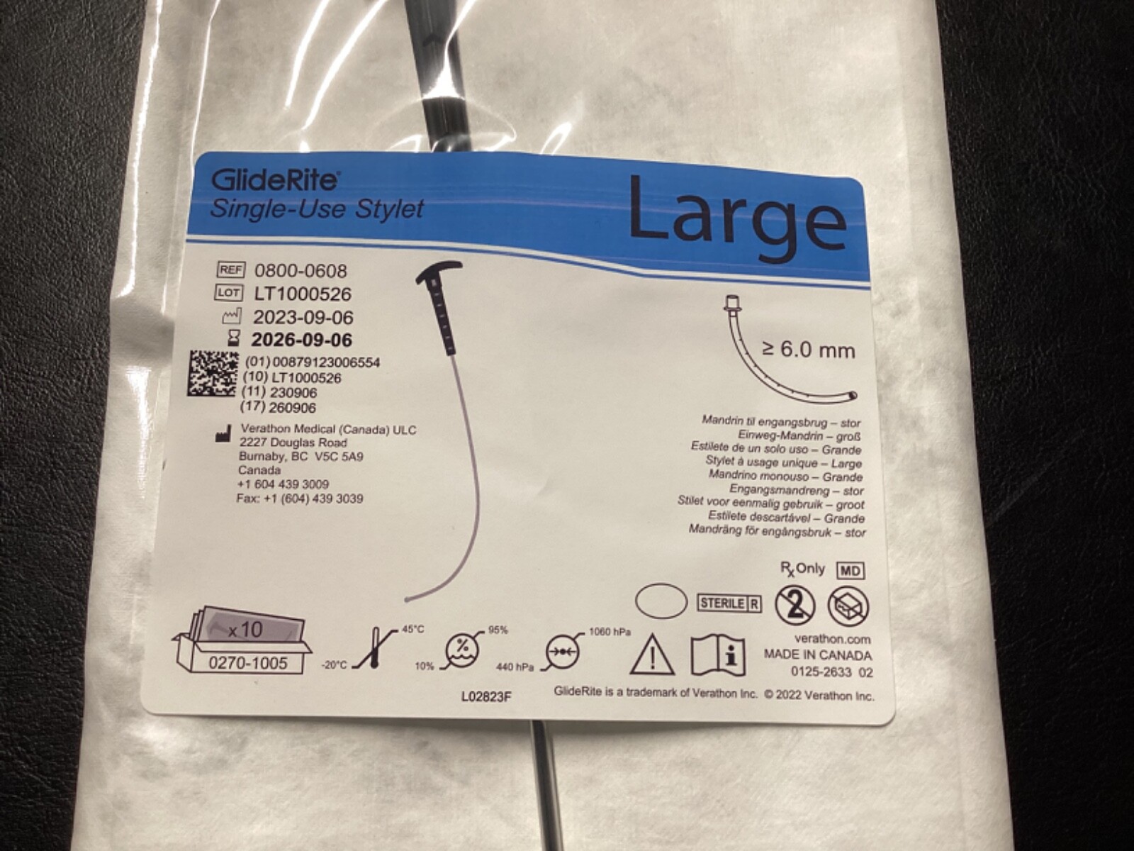 Verathon GlideScope Styet – Large Ref. 0800-0608 expires 09-06-2026