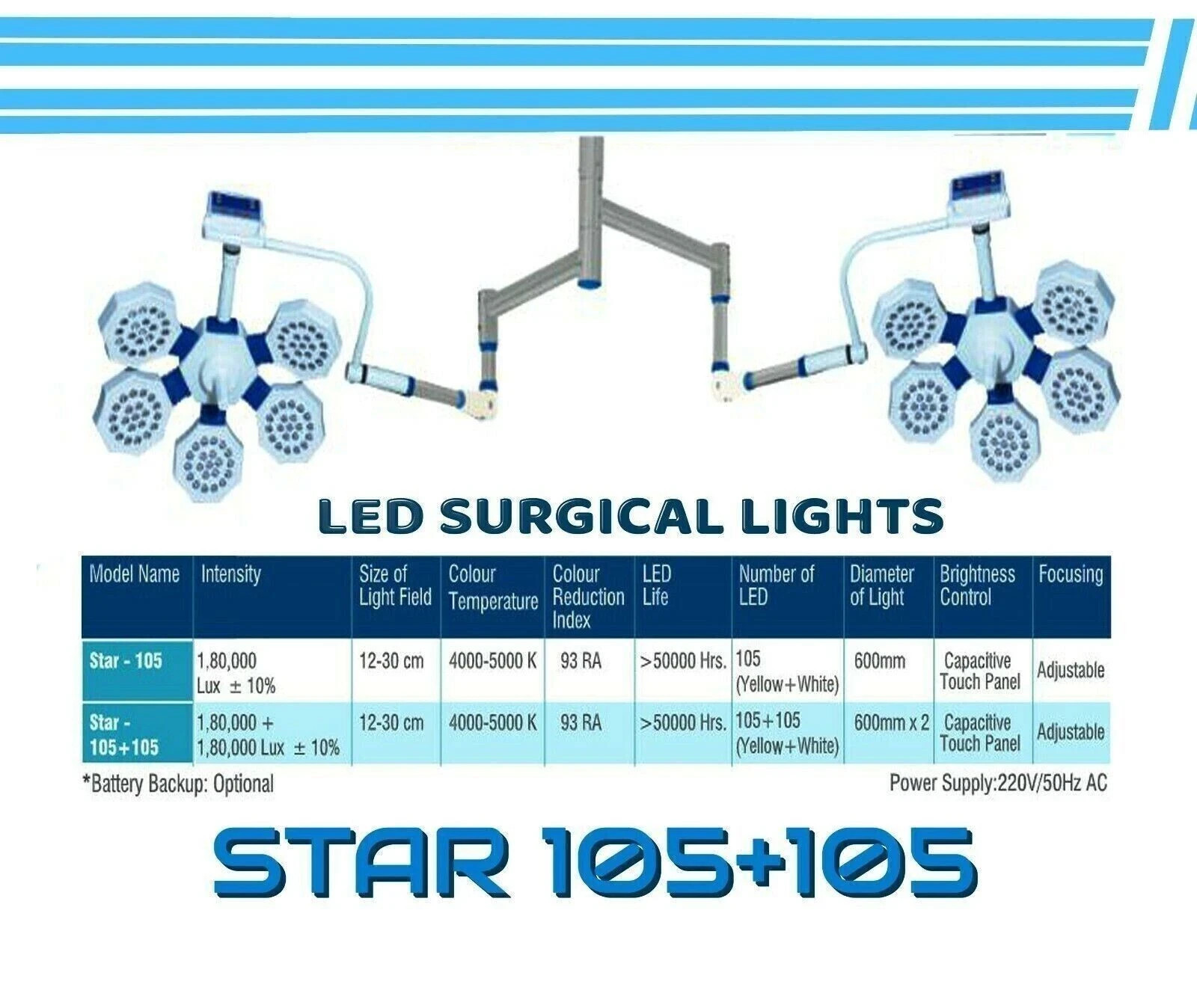 Common Arm Ceiling mounted Double Dome LED OT Light Surgical Operating Light