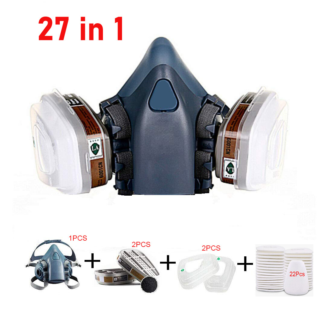 27in1 Half Face Gas Mask Facepiece Spray Painting 7502 Respirator Safety Protect
