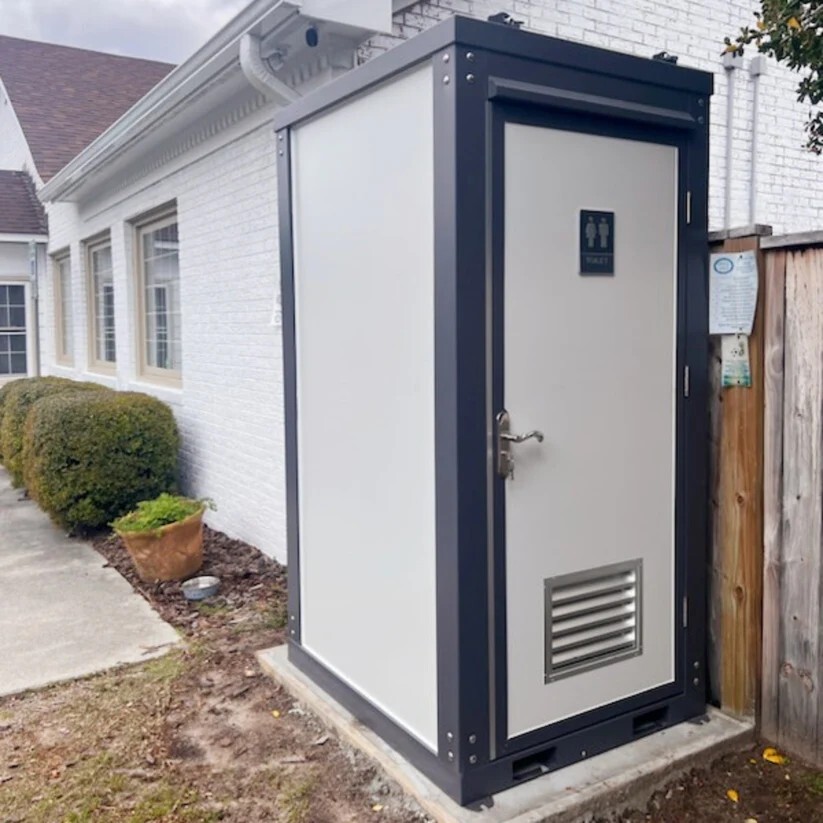 Bastone Portable Restroom w/ Sink, Flush Toilet & Vent Fan for Outdoor Use