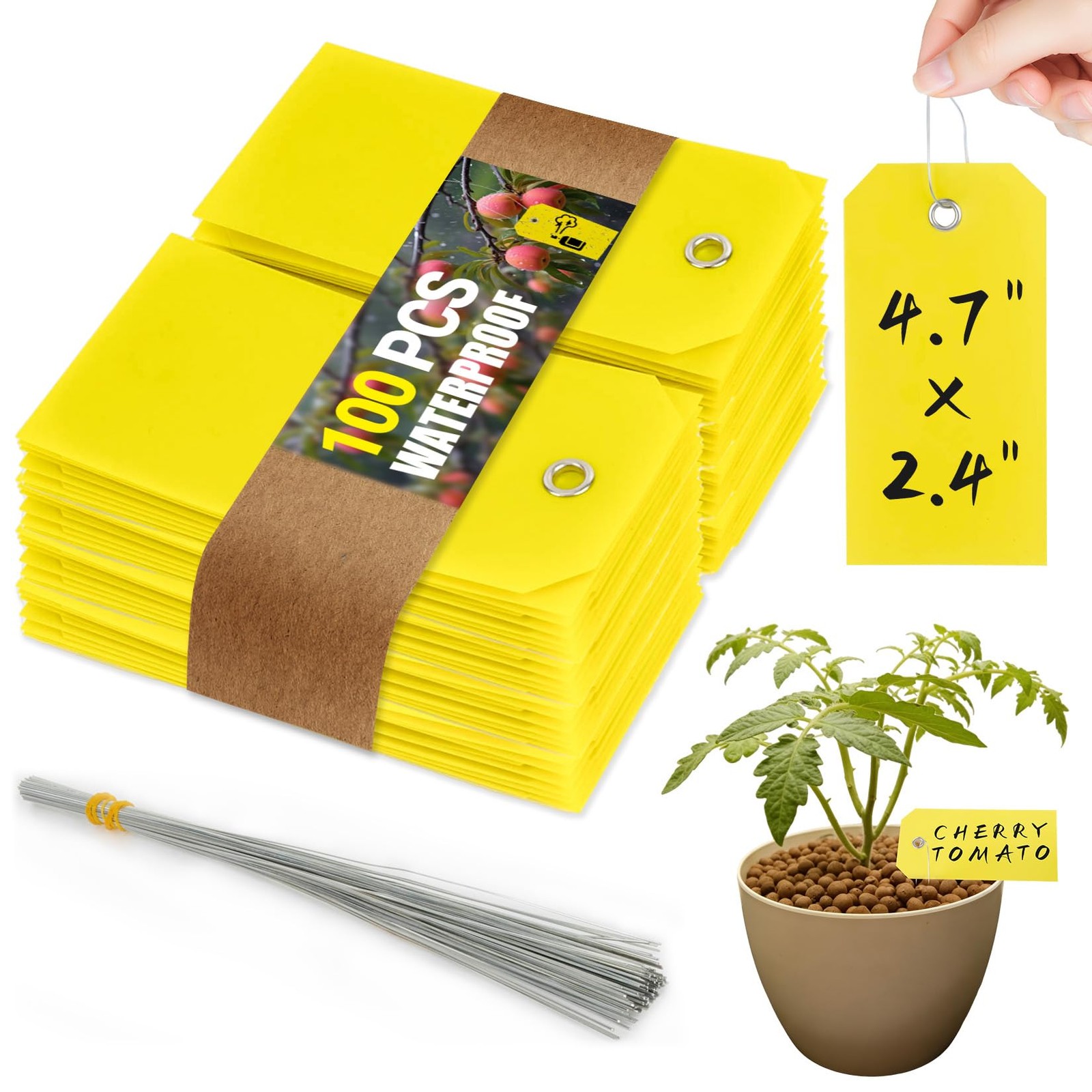 100pcs Plastic Tags with Wires – CARGEN 4 3/4 x 2 3/8 inches, Yellow