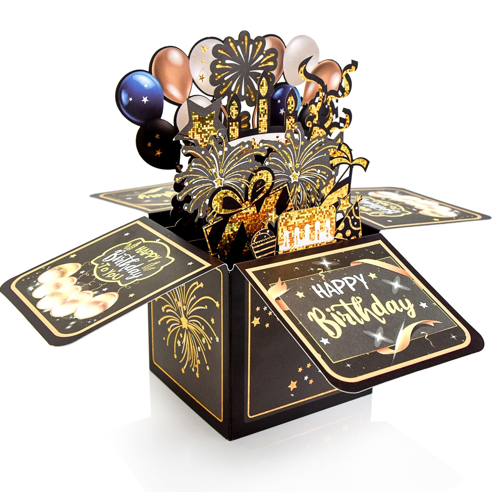 Surprise Pop Up 6.9in x 7.1in (folded), 7.2in (open), Birthday Cards-Black