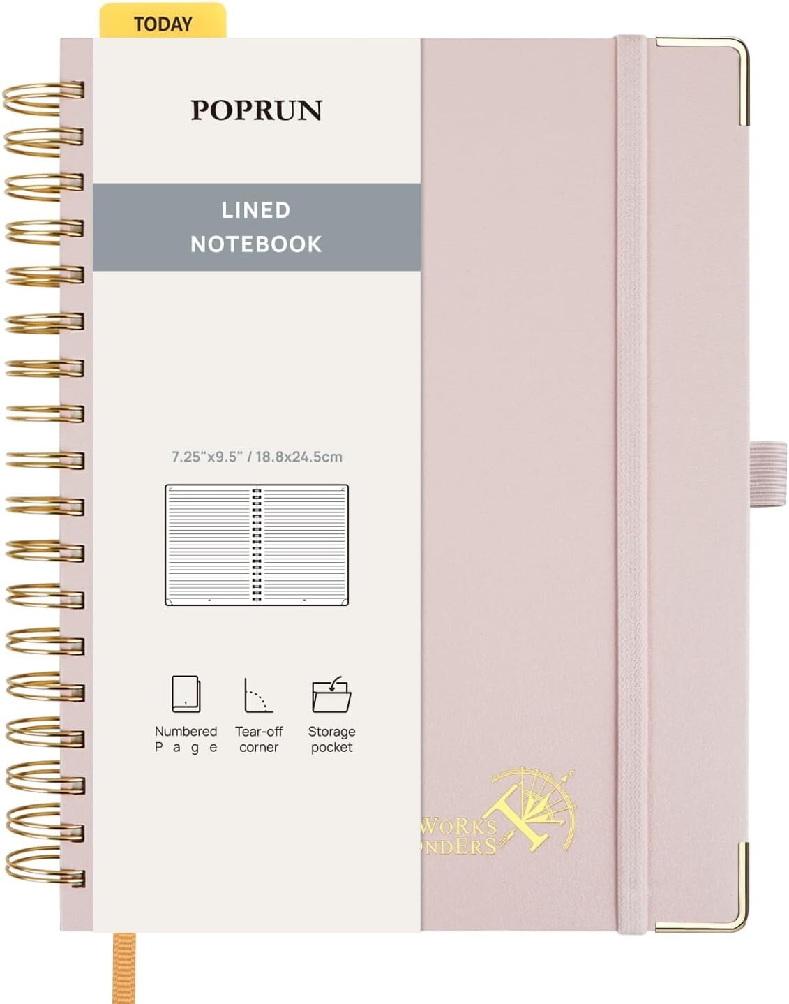 POPRUN Lined Spiral Journal Notebook for Women & Men, 7-1/4″ x 9-1/2″, 220 Numbe
