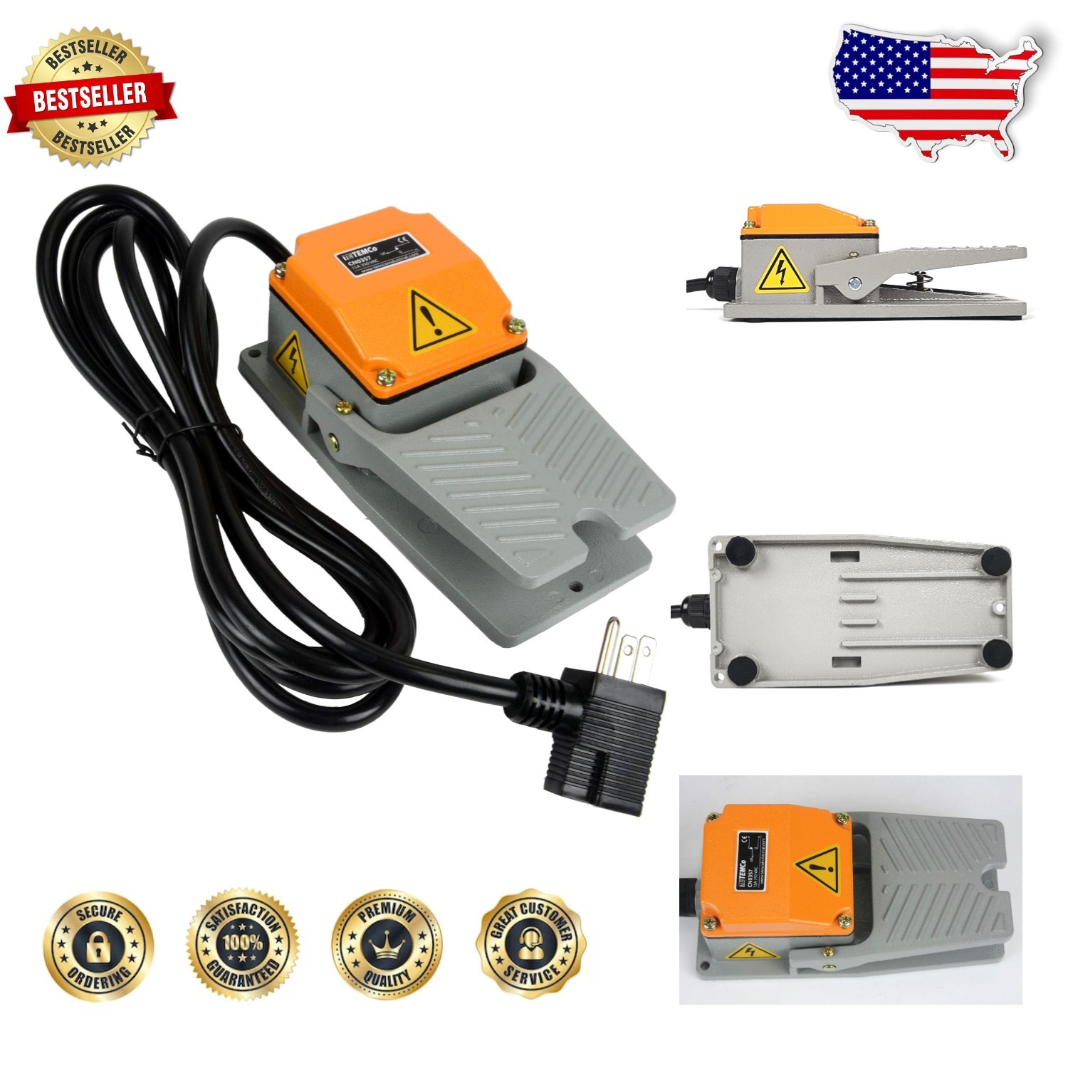 Professional Cast Aluminum Foot Switch – 15A, SPDT, Momentary, 10ft Cable