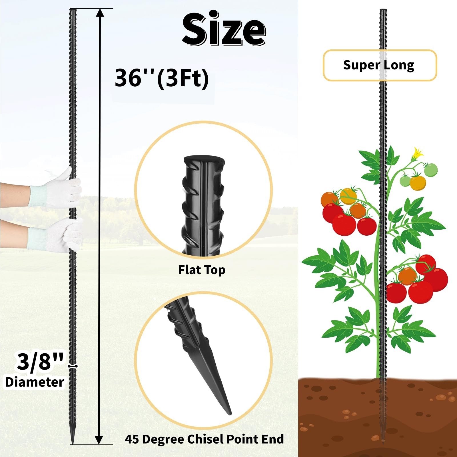 Rebar Stakes 36 inches 16-Pack Concrete Form Stakes Straight 3/8″ Diameter Re…