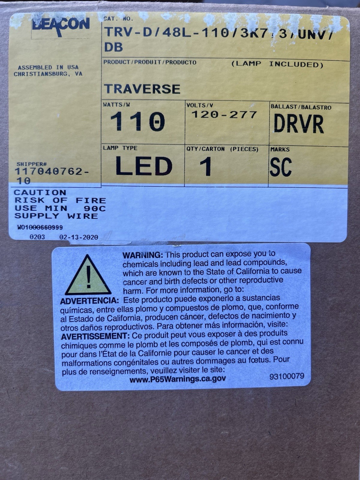 🔥 Beacon TRV-D/48L-110/3K7/3/UNV/DB Traverse LED Wall Surface ~ 1 Unit