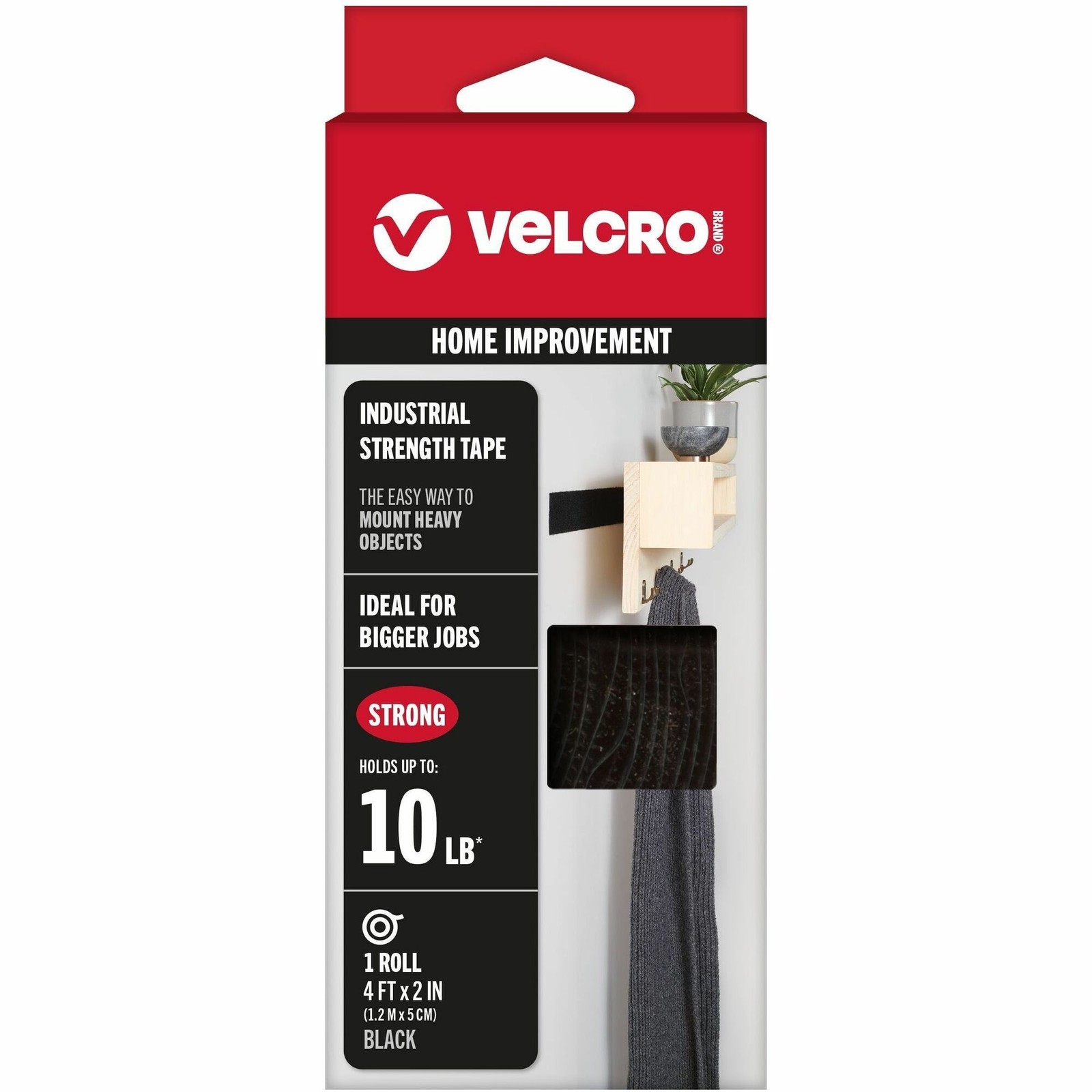 Velcro VEK90593 Industrial Strength Hook & Loop Tape 2″x4′ Black