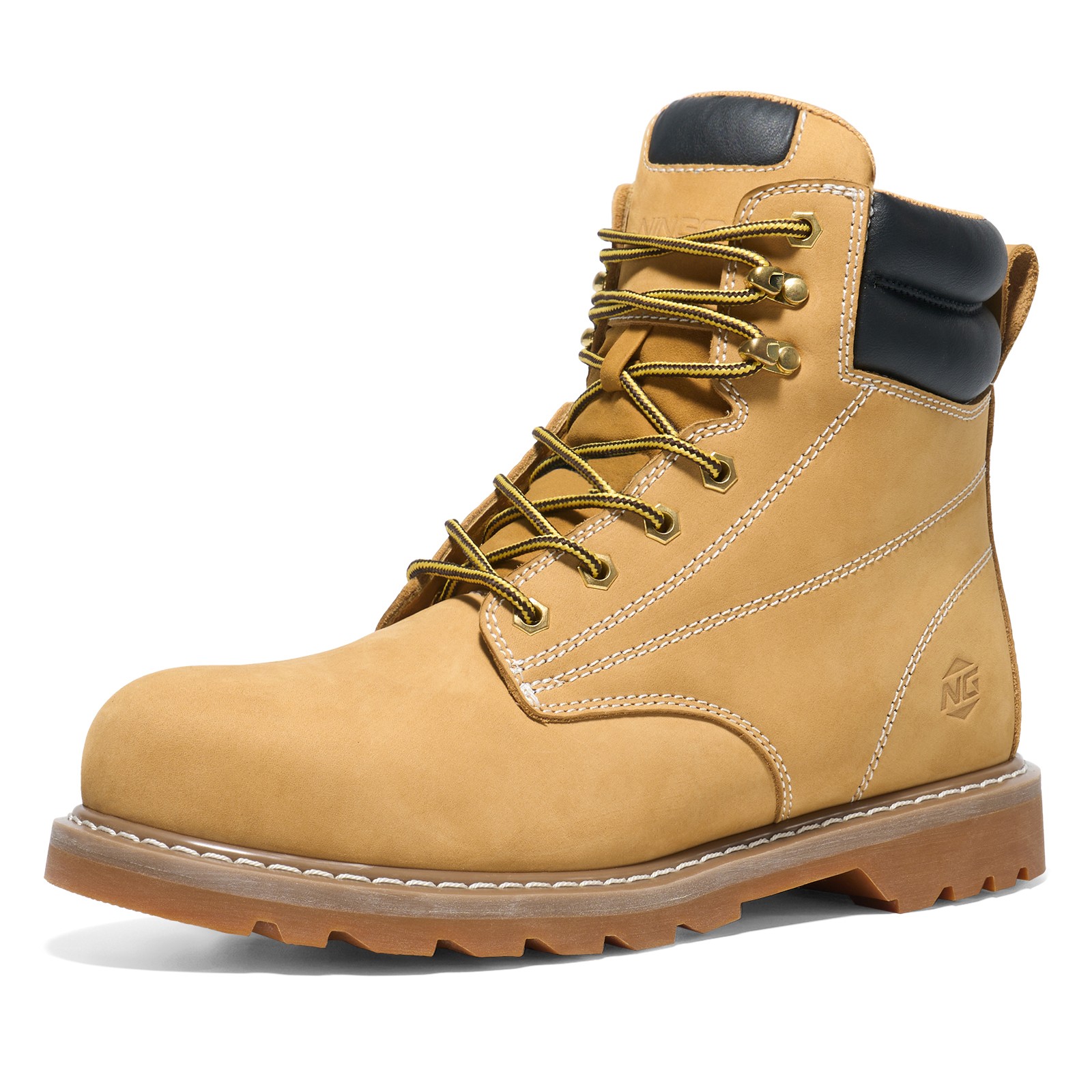 NINGO 6” Men Leather Safety Work Boot Steel/Soft Toe Lace Up Trail Hiking Shoes