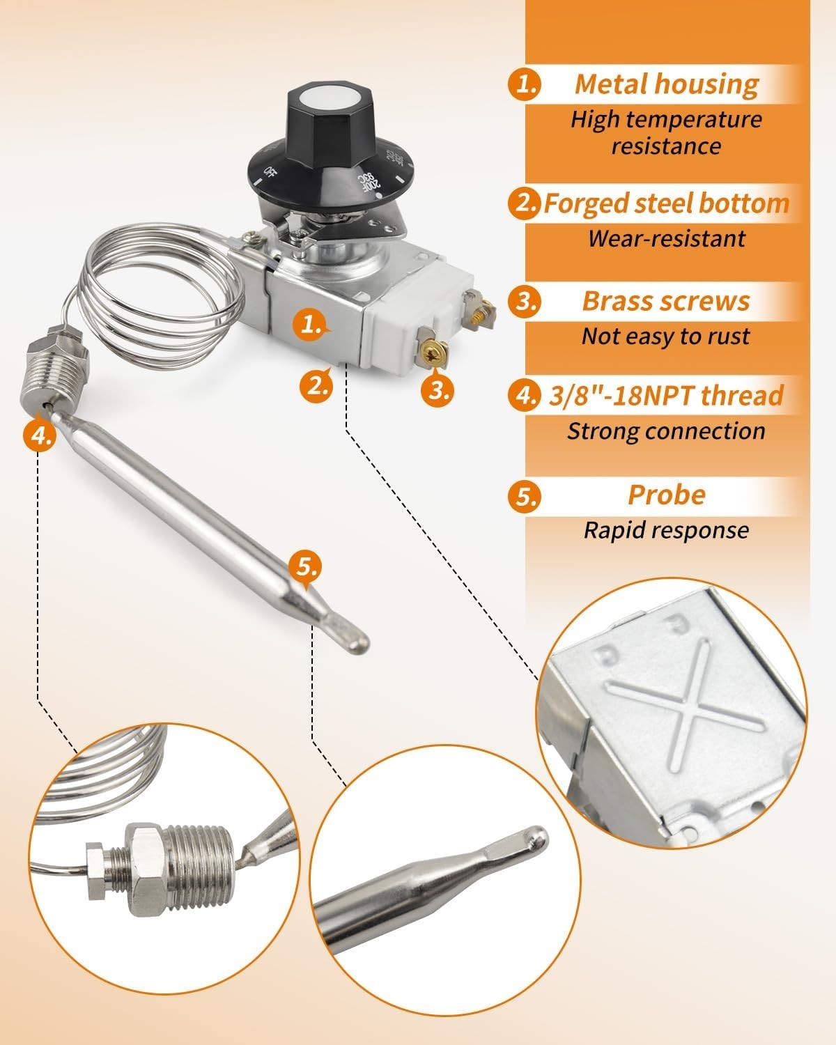 RX-2-24 Thermostat for Deep Fryer Fit for ADCRAFT, for Gas Fryer Adcraft Atosa