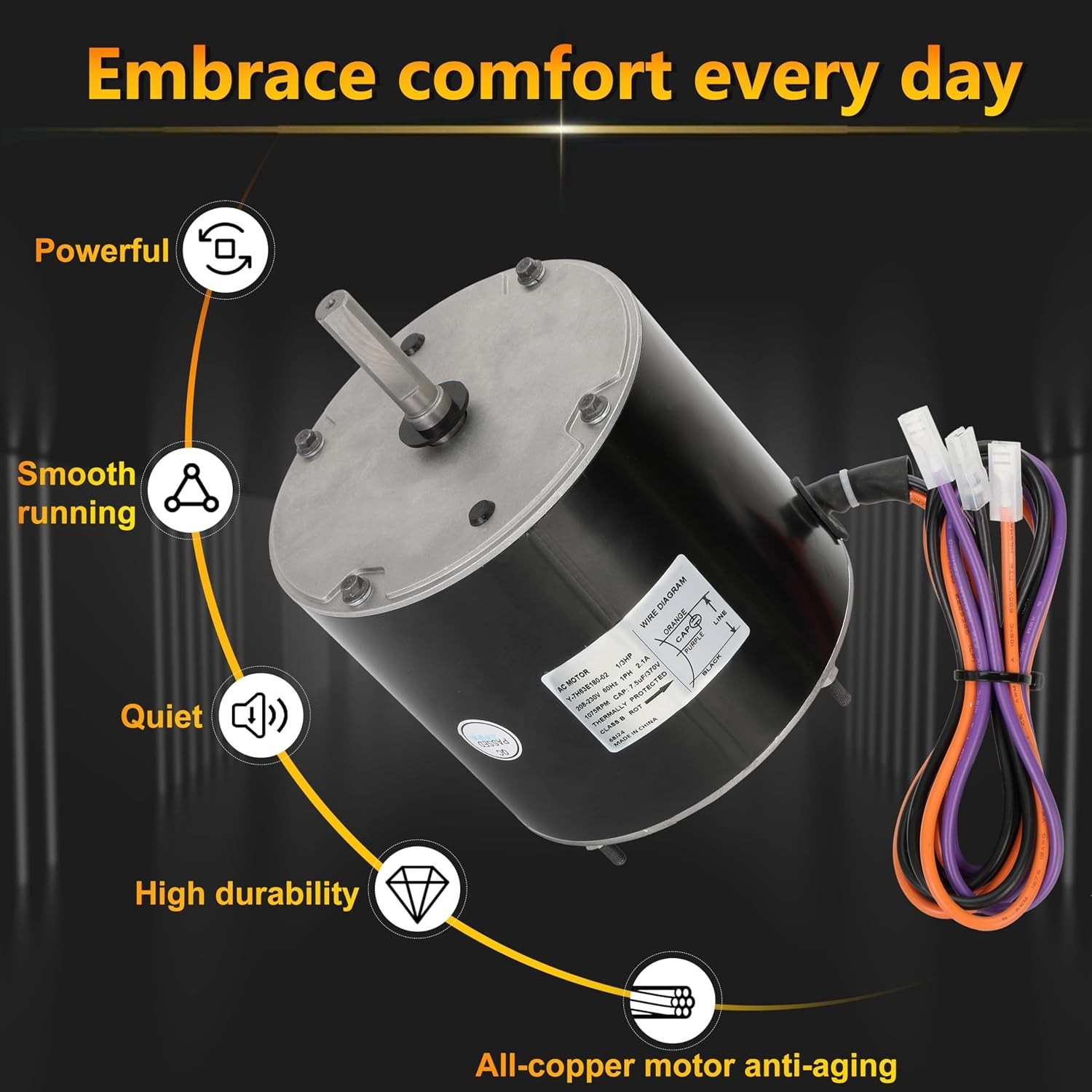 68J24 Condenser Fan Motor Replaces Lennox 68J2401, 1/3 HP, 208/230V 1 Phase