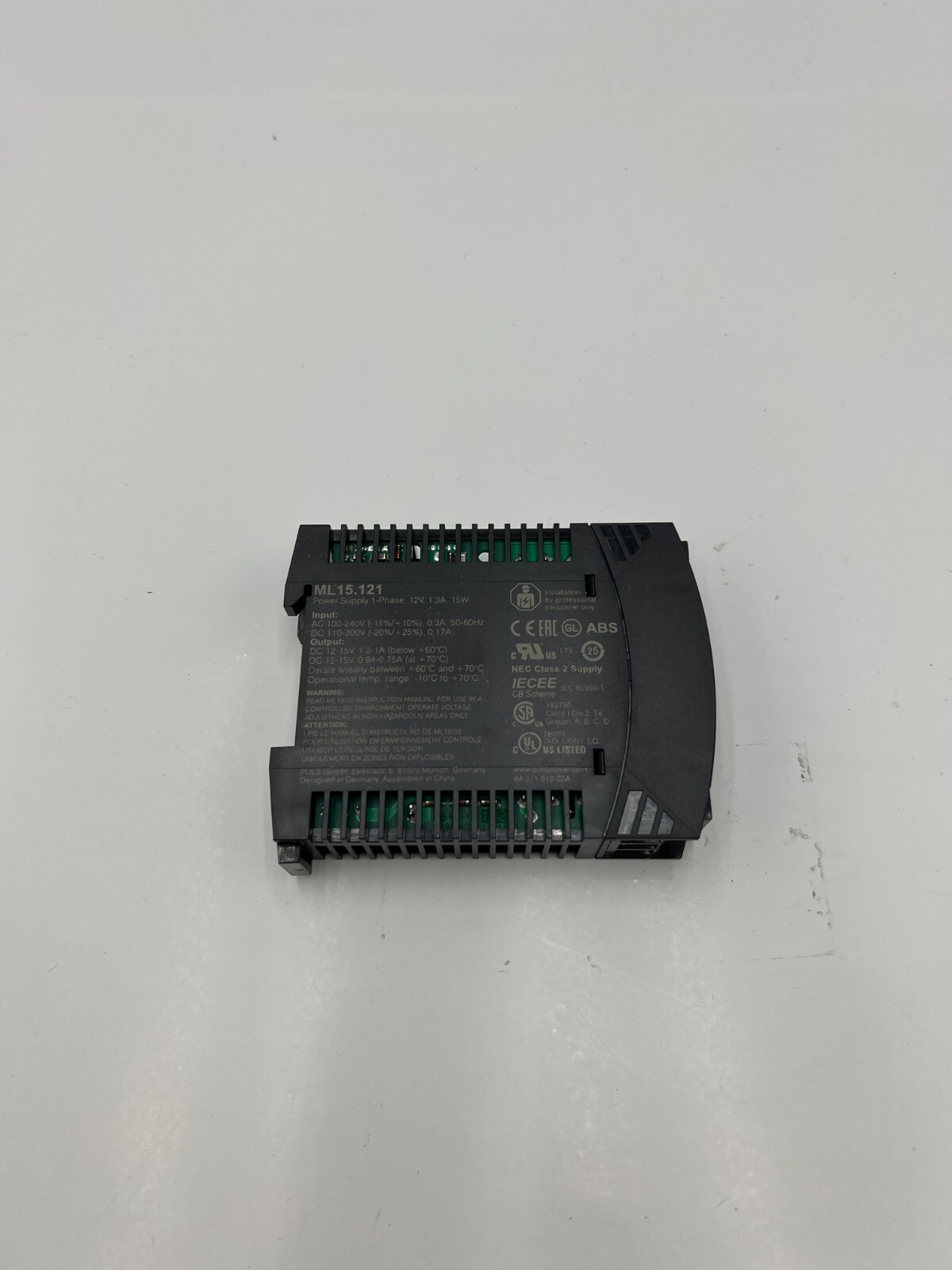 Puls ML15.121 DC Power Supply, 100/240V AC, 12/15V DC, 15 W, 1.3 A, DIN Rail