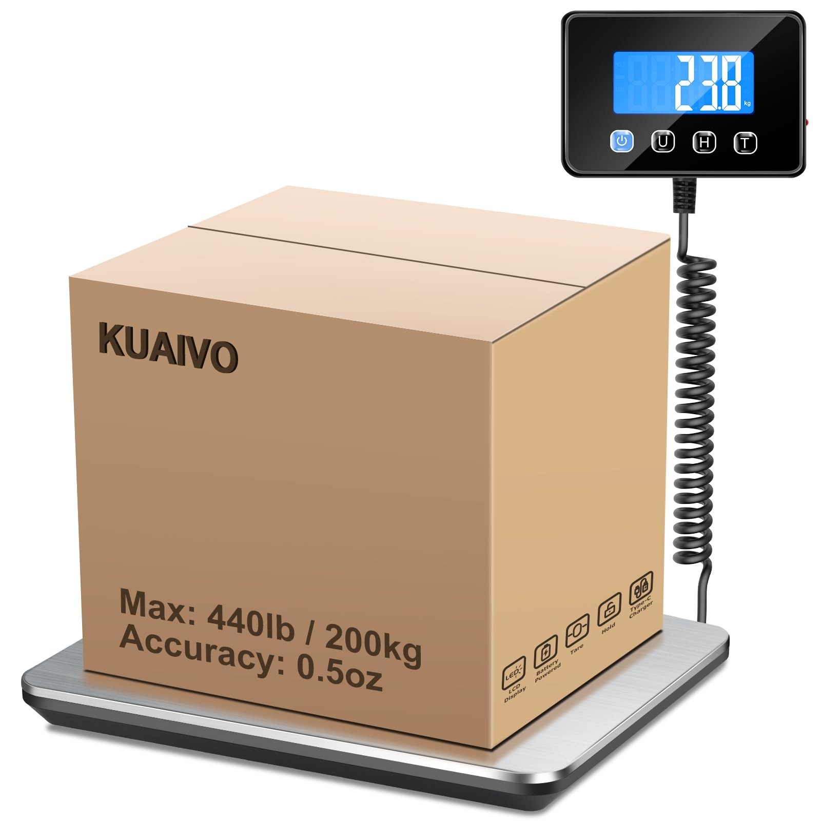 KUAIVO Luggage Scale 440lb Digital Shipping Scale with 0.35oz Accuracy, Tare/…