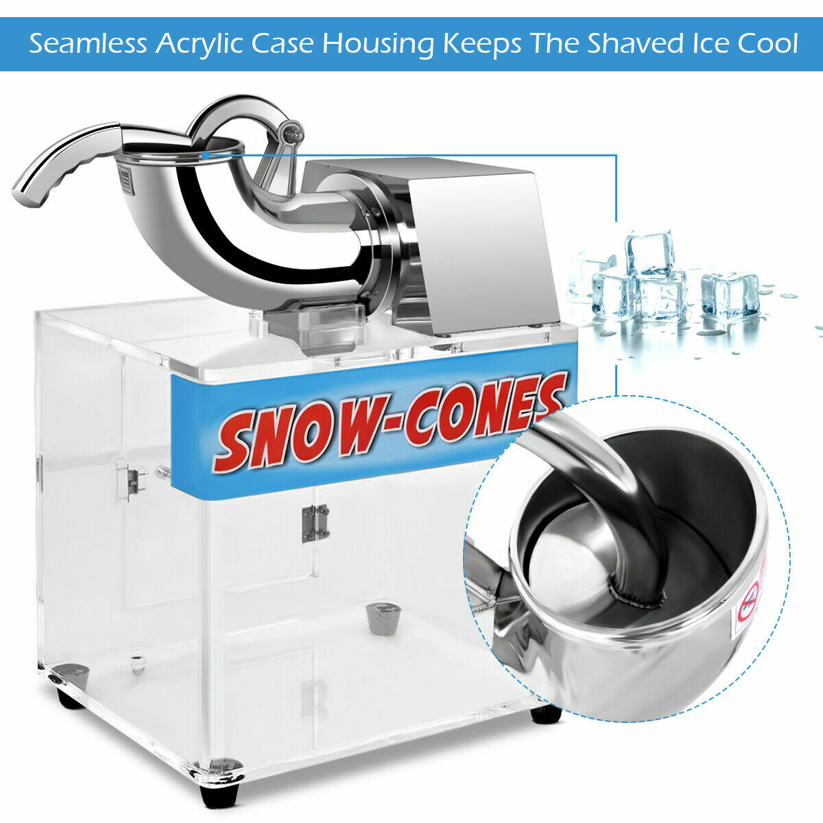 Electric Snow Cone Machine Ice Shaver Maker Shaving Crusher Dual Blades Silver