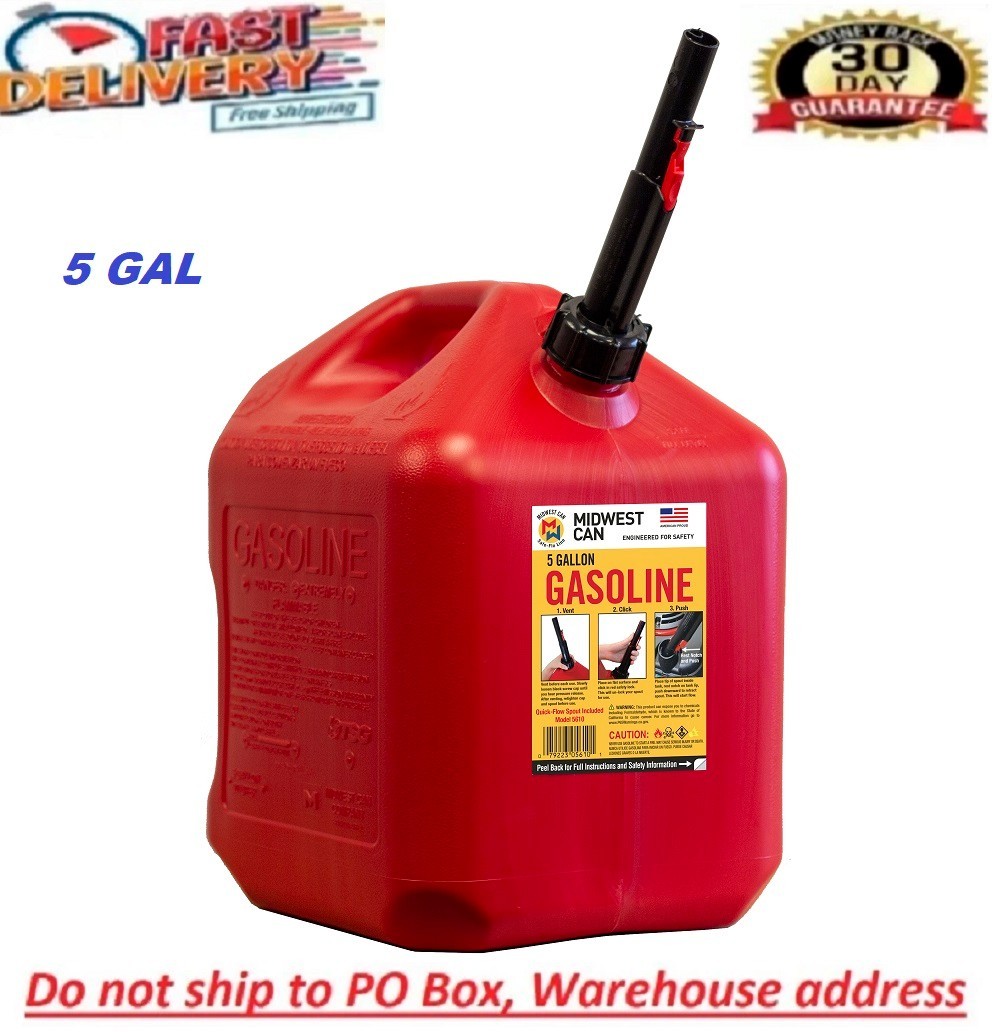 Midwest Can 5 Gallon Auto Shut off Gasoline Can, 5610-4, Red in Color