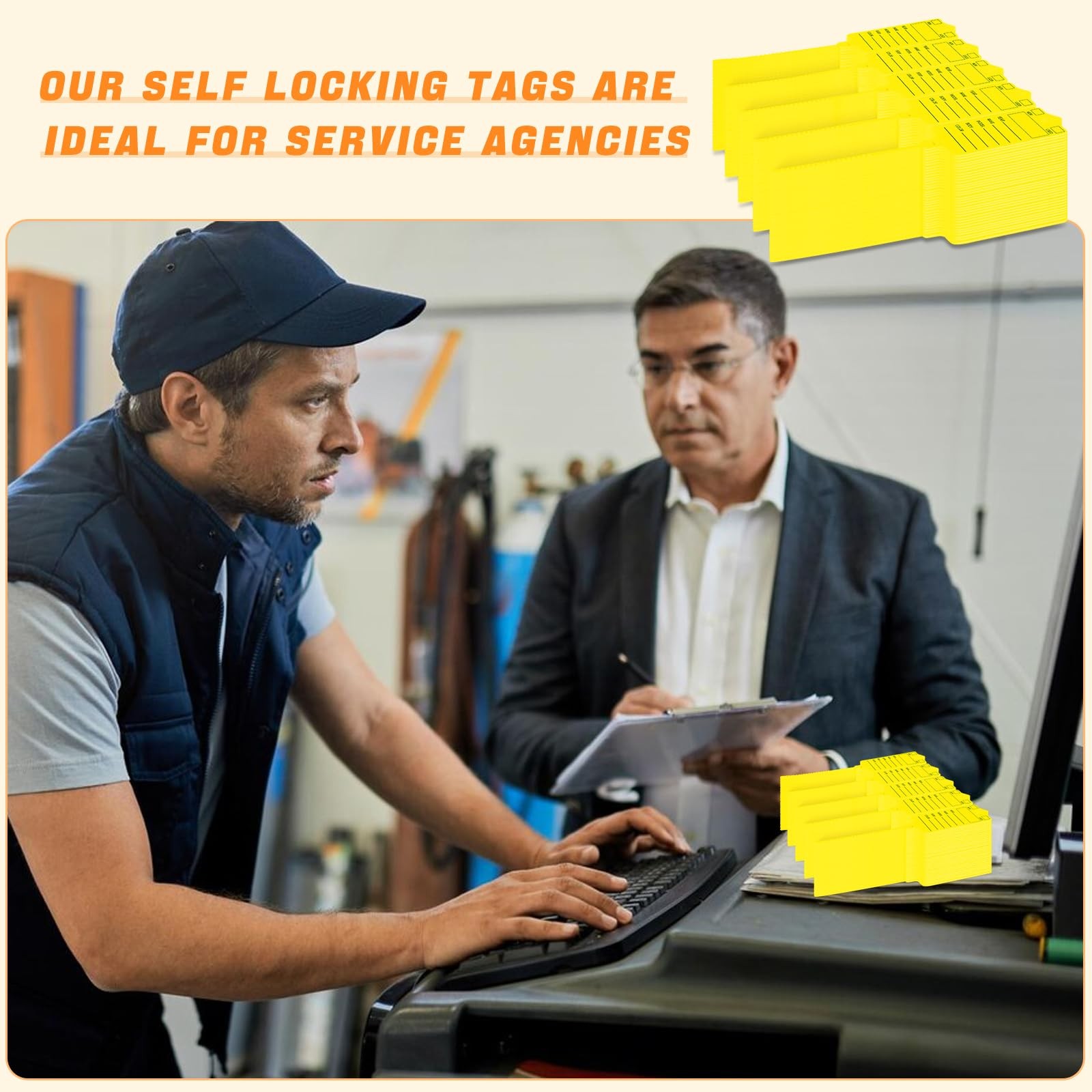 200 Pcs Yellow Self Locking Car Key Tags – Dealership Plastic Labels, Waterproof