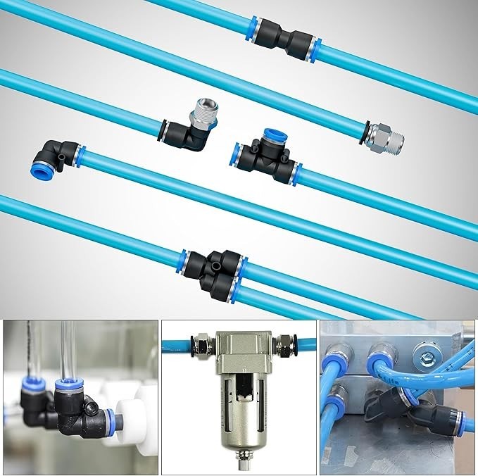60 Pieces Push to Connect Fittings 1/8”, 1/4”, 3/8”, 1/2” for Air Line Tube, Qui
