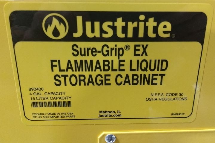 Justrite 890400 4 Gal Cap Yellow Steel Flammables Safety Cabinet