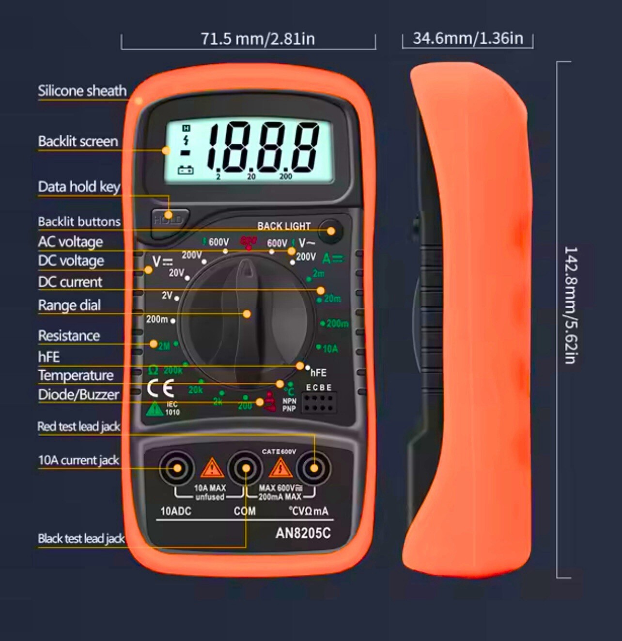 Digital Multimeter AC DC Voltmeter Ammeter Ohmmeter Volt Tester Meter XL830L USA