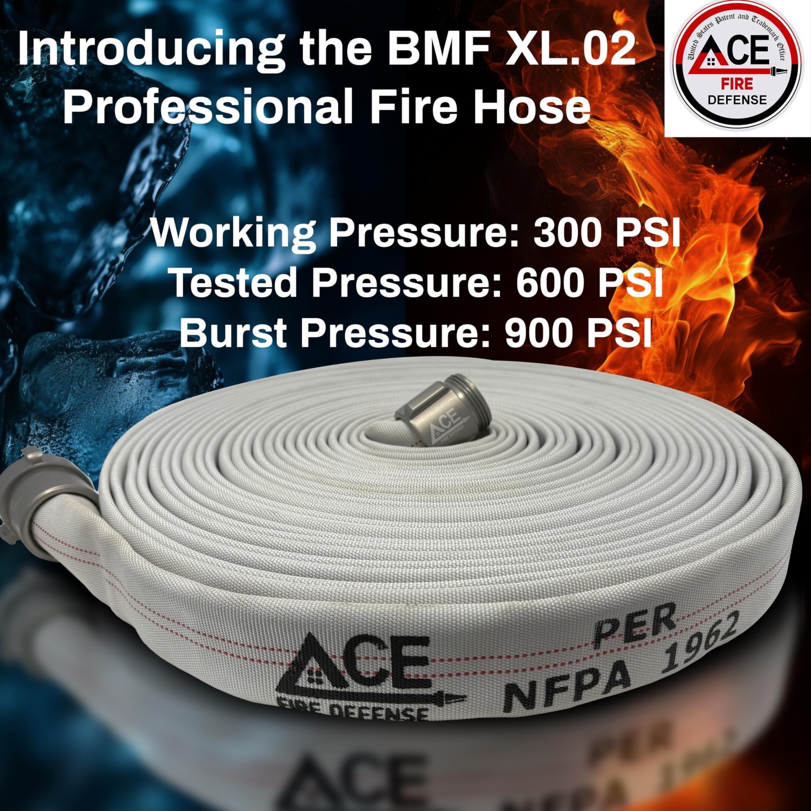 Ace Fire Defense .02, 1.5″ Premium Attack Fire Hose 75ft 900 PSI NH/NST