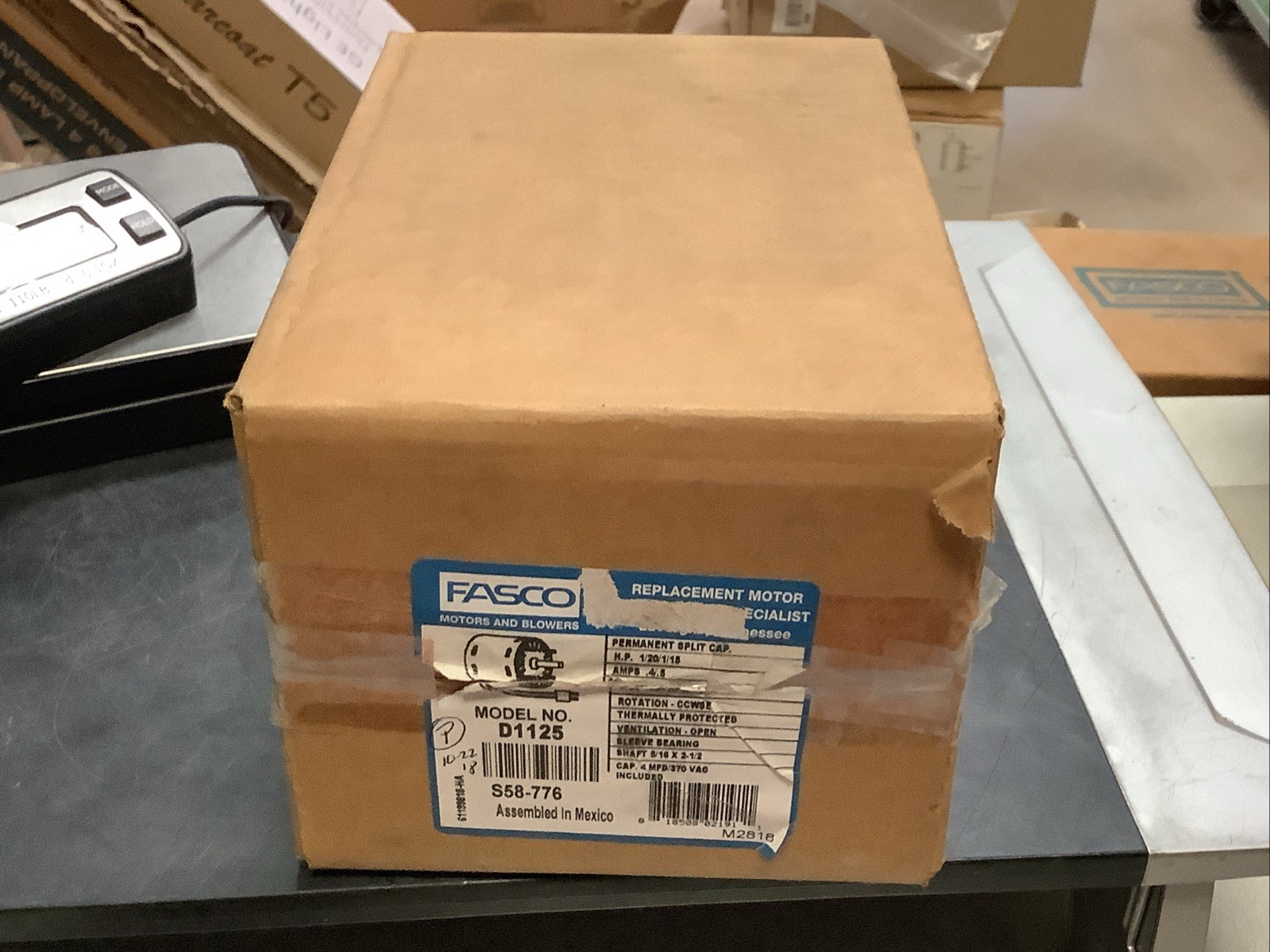 Fasco D1125 Motor, 1/20/1/15HP, 208-230V, 50/60Hz, 1440/1550RPM, Type:U90B1