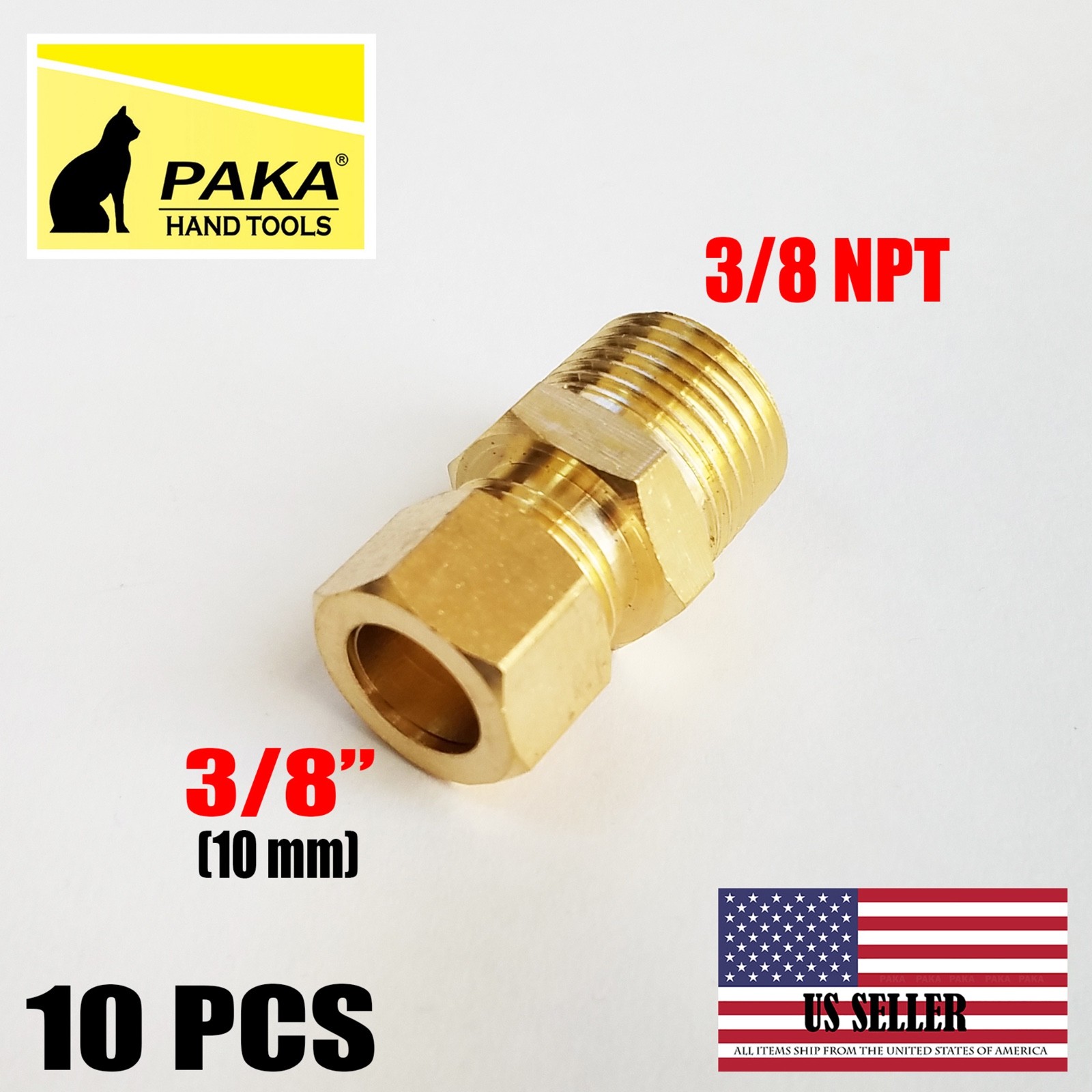 10 PC – Compression Brass Fitting 3/8″ OD Tube X 3/8″ NPT Male Pipe,lead free