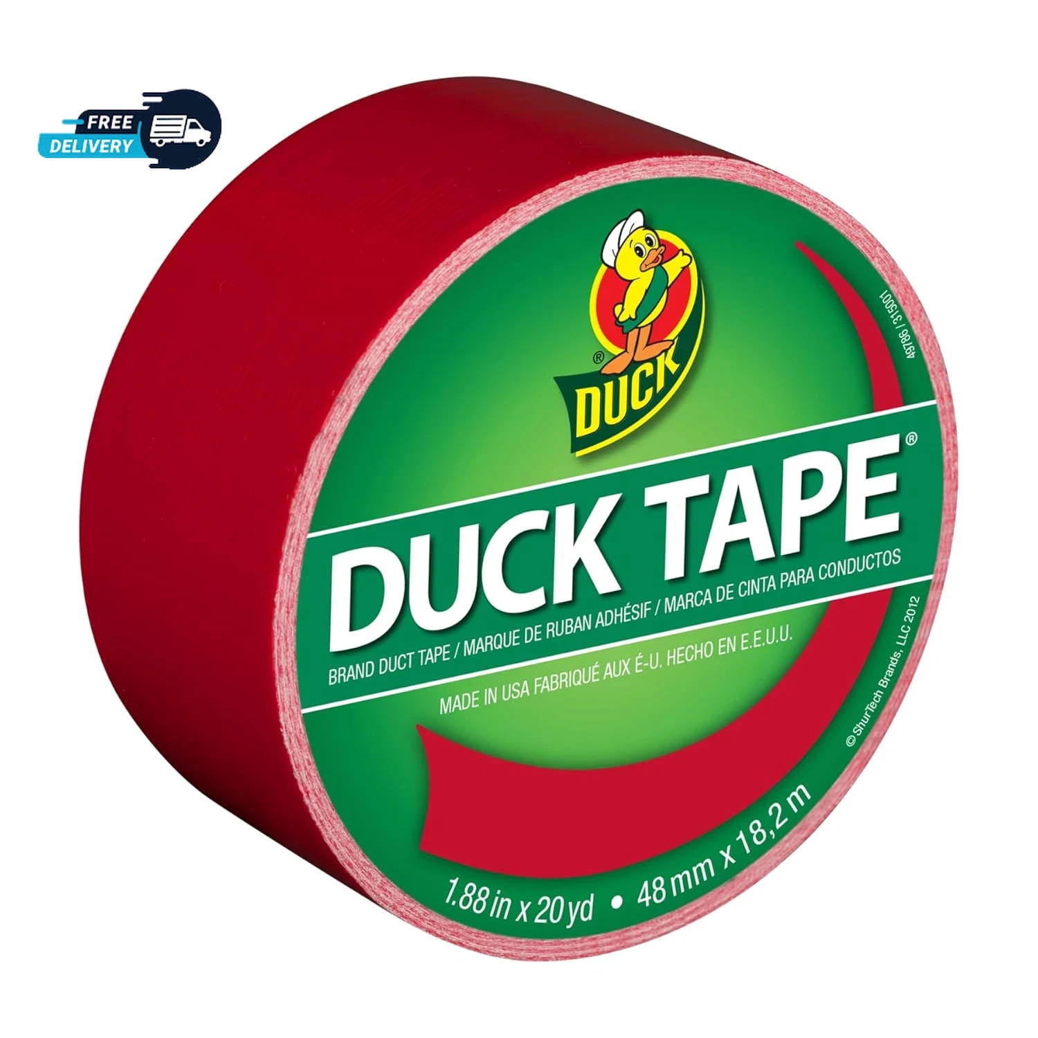 Duck Brand 1265014 Color Duct Tape, Red, 1.88 Inches x 20 Yards, Single Roll