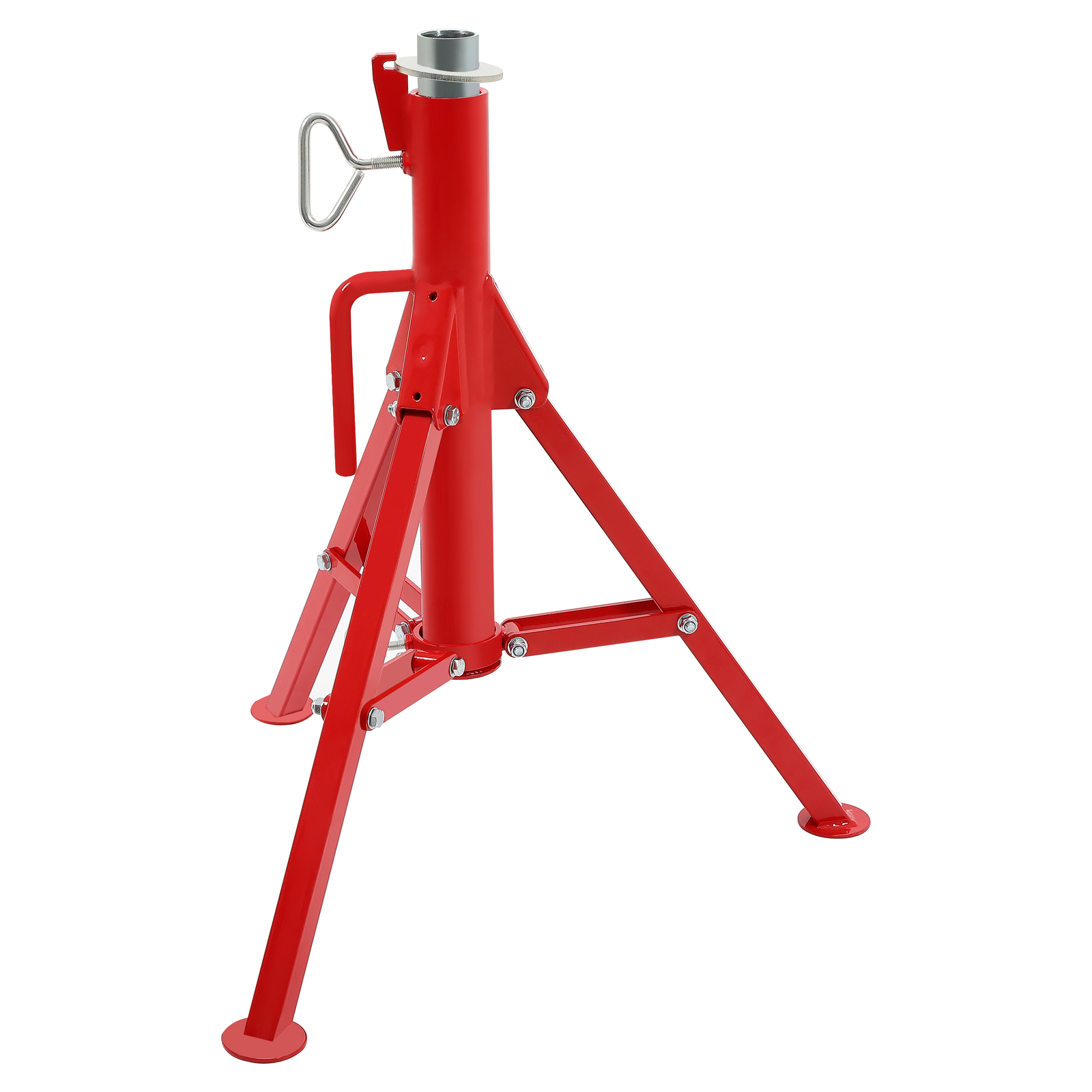 V-Head Pipe Stand Folding Tripod Jack 28″-52″ Height 12″ Pipe 2500LB Steel Red
