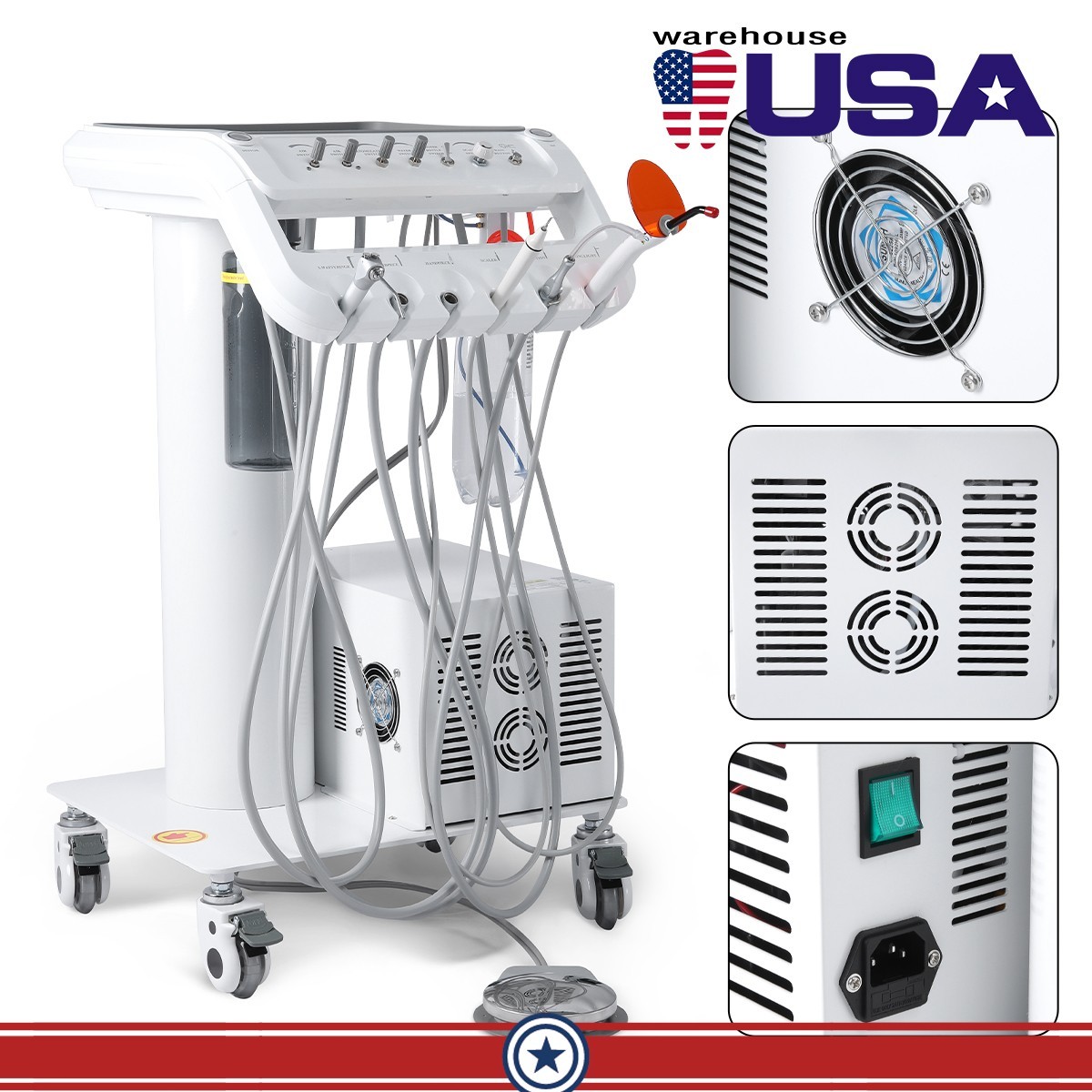 Dental Portable Delivery Unit System Air Compressor Cart /w+ Surgical Lamp Light