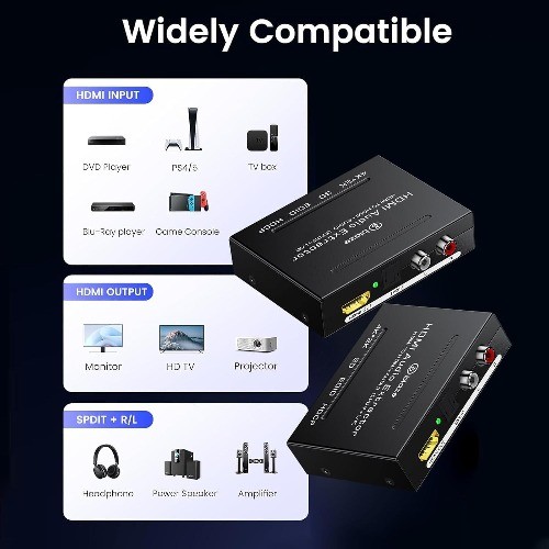 4K HDMI Audio Extractor Converter, HDMI Audio Video Splitter Adapter + Optical